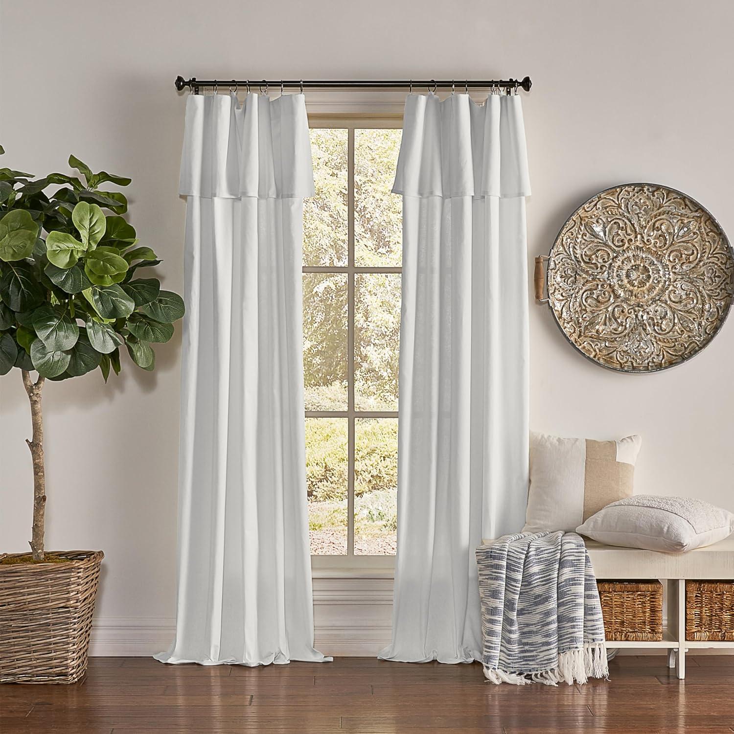 Mercantile Drop Cloth Light Filtering Ring Top Tab Farmhouse Curtain Panel with Valance White 63 Inches