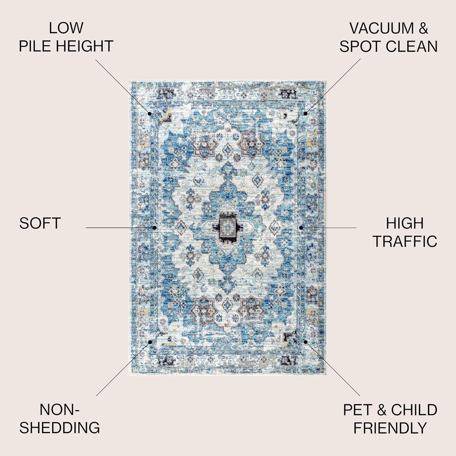 Modern Persian Boho Vintage Medallion Cream/Blue 5 ft. x 8 ft. Area Rug