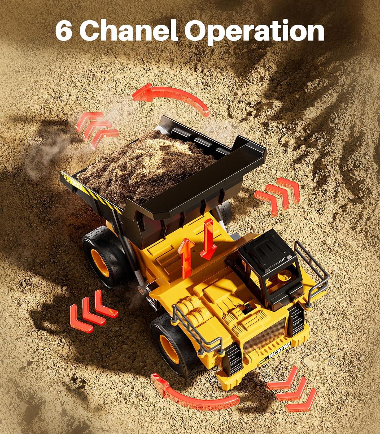 Geyiie Remote Control Dump Truck Toys, RC Construction Vehicles for Boys, RC Tractor Kids Birthday Party Favor Gift for 8-12 Years Old