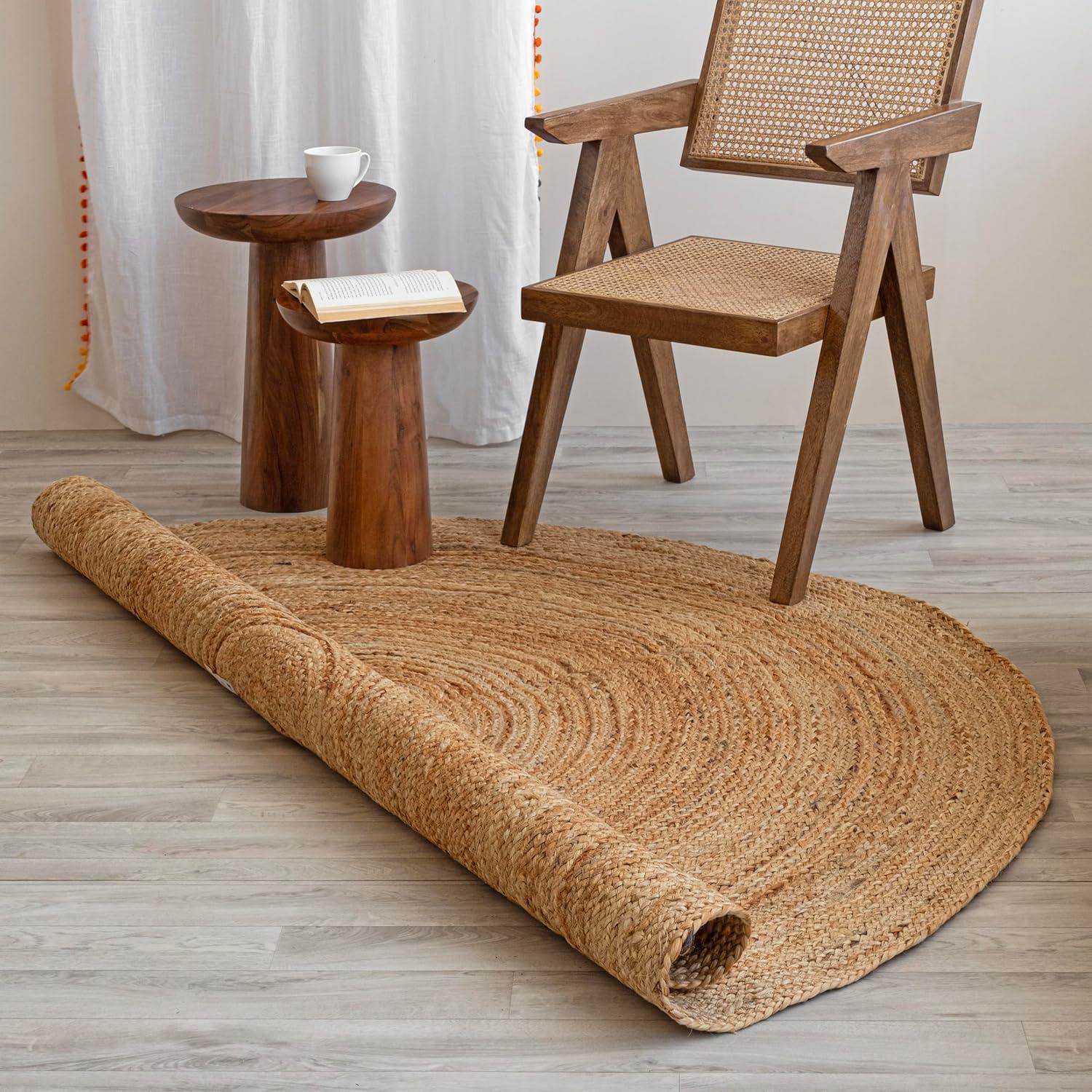 Nuloom 4 Round Rigo Jute Hand Woven Indoor Area Rug, Natural, Solid Farmhouse Design, Natural Fiber Bedroom, Living Room, Kitchen,