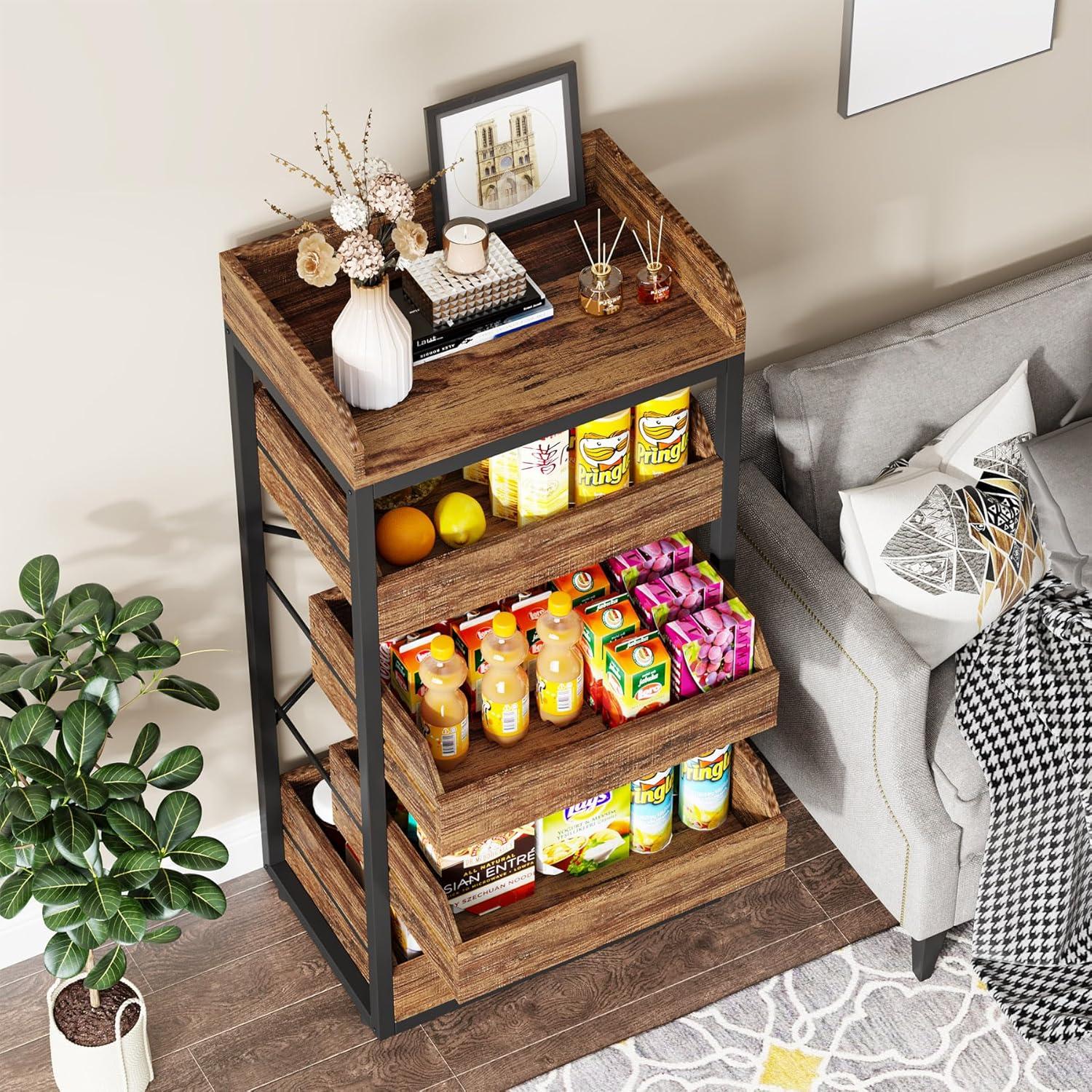 Tribesigns 5-Tier Pull-Out Pantry Cabinet, 46 in. Wood Fruit and Vegetable Storage Rack, Utility Snack Stand Fruit Basket Stand Shelf Organizer for Kitchen, Living Room