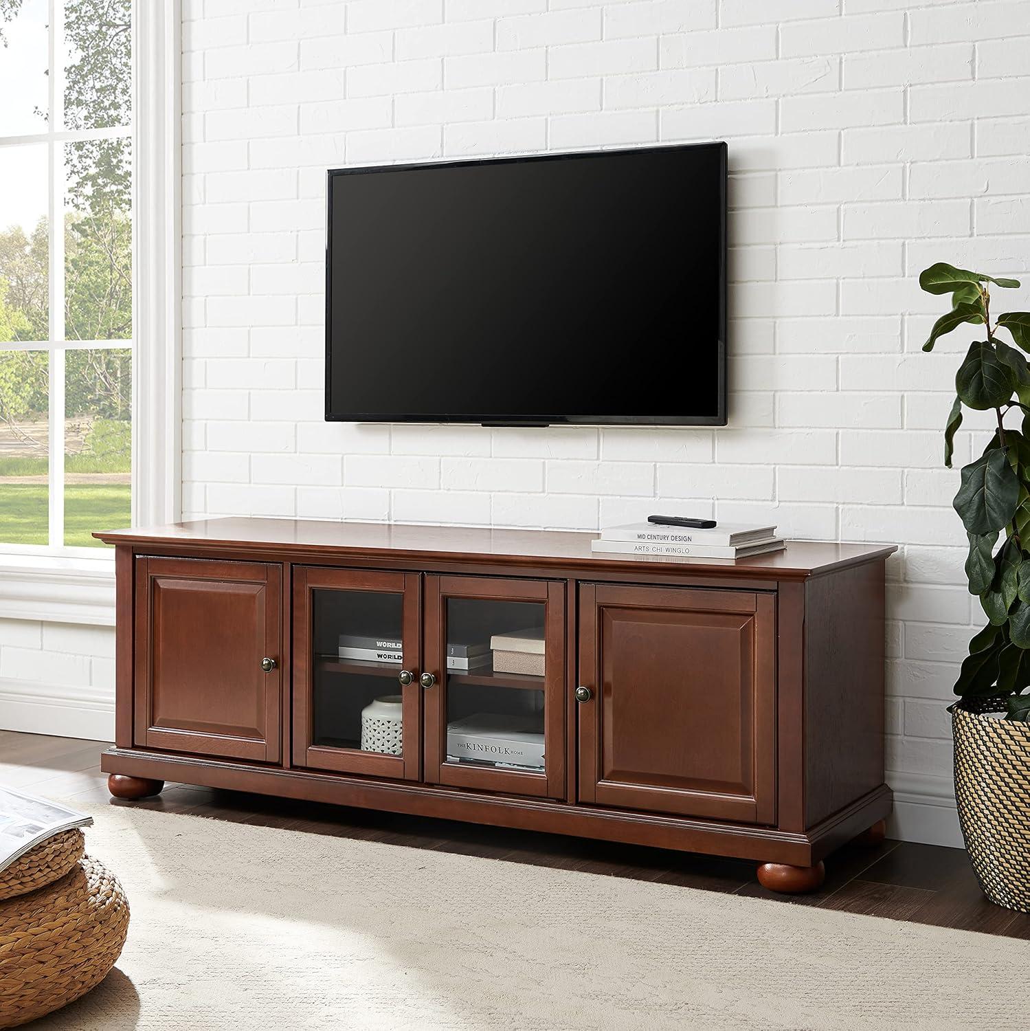 Alexandria TV Stand for TVs up to 60" Mahogany - Crosley: Sleek Design, Media Storage, Cord Management