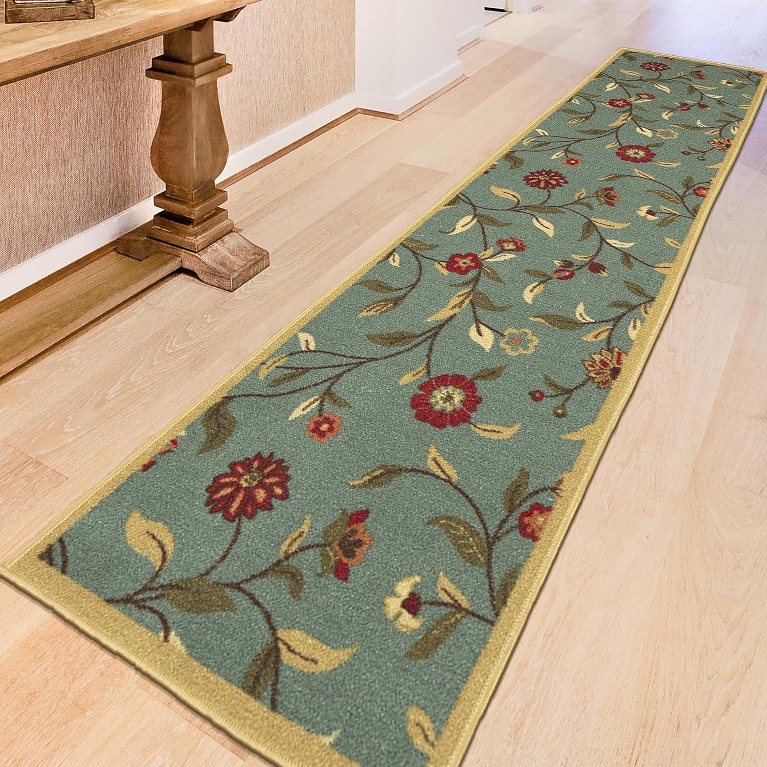 Machine Washable Non-Slip Floral Leaves Area Rug For Living Room, Hallway Runner, Entryway Rug