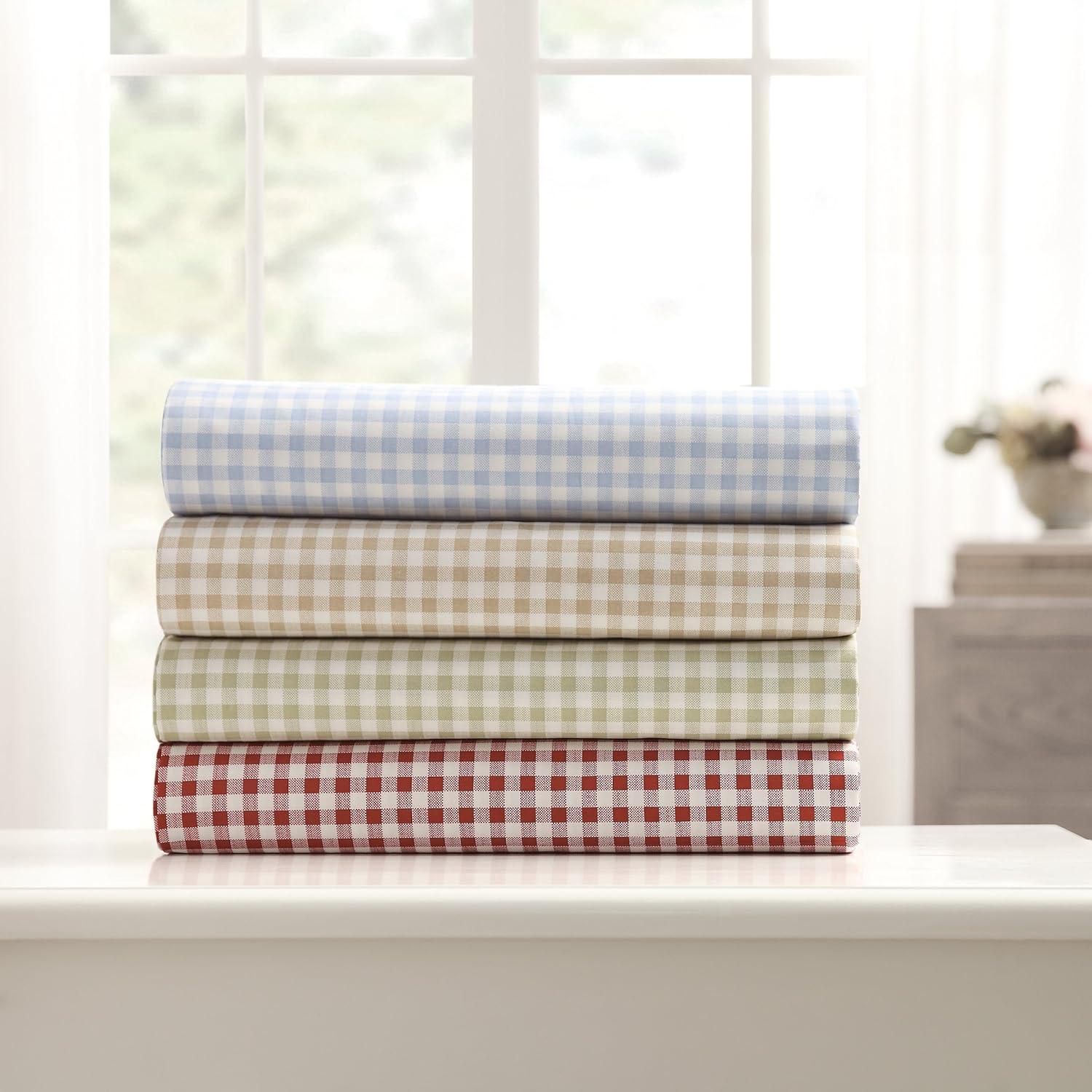 Twin Green Gingham Cotton Percale Sheet Set