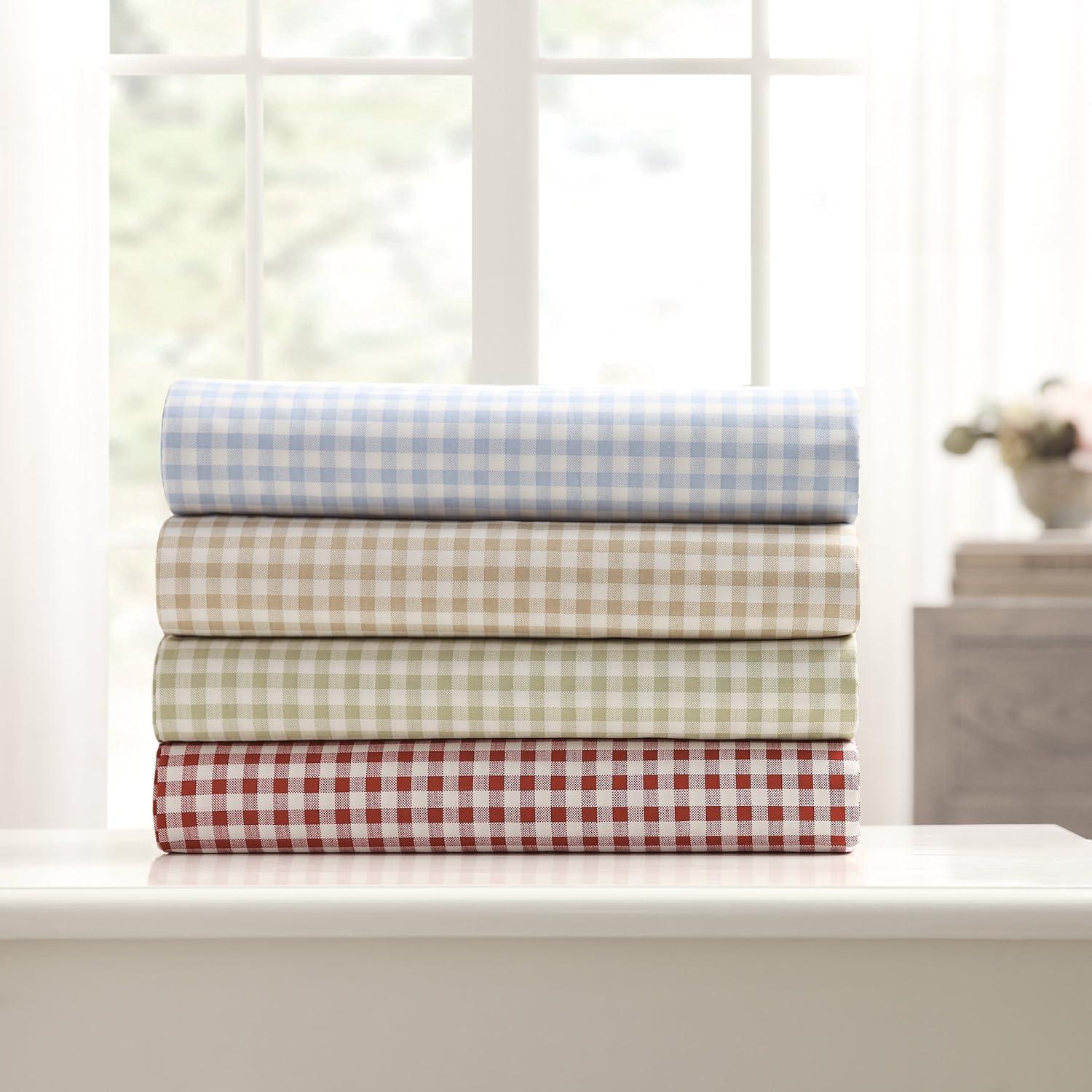 Gingham 250 Thread Count Plaid 100% Cotton Sheet Set
