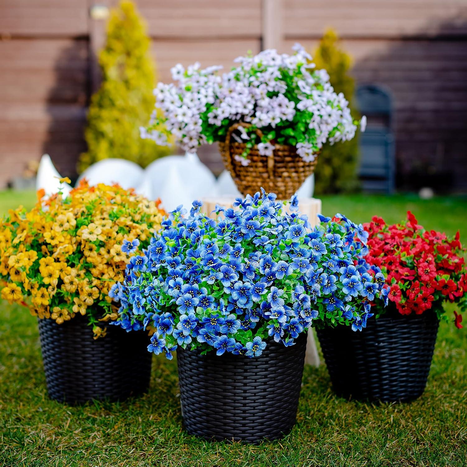Artificial Flowers for Outdoors Fake Plants - 16 Bundles Faux Outside Greenery Boxwood UV Resistant No Fade Plastic Shrubs Fall Decor Farmhouse Home Garden Mums (White)