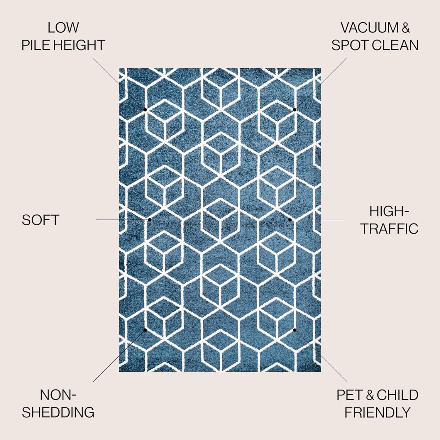 3'x5' Tumbling Blocks Modern Geometric Area Rug, Navy/White - JONATHAN Y