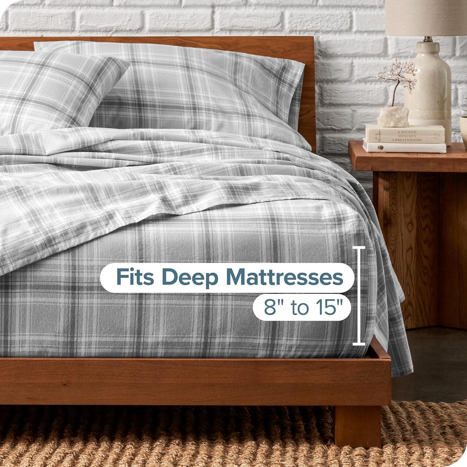 Tartan Plaid Cotton Flannel Twin XL Sheet Set by Bare Home