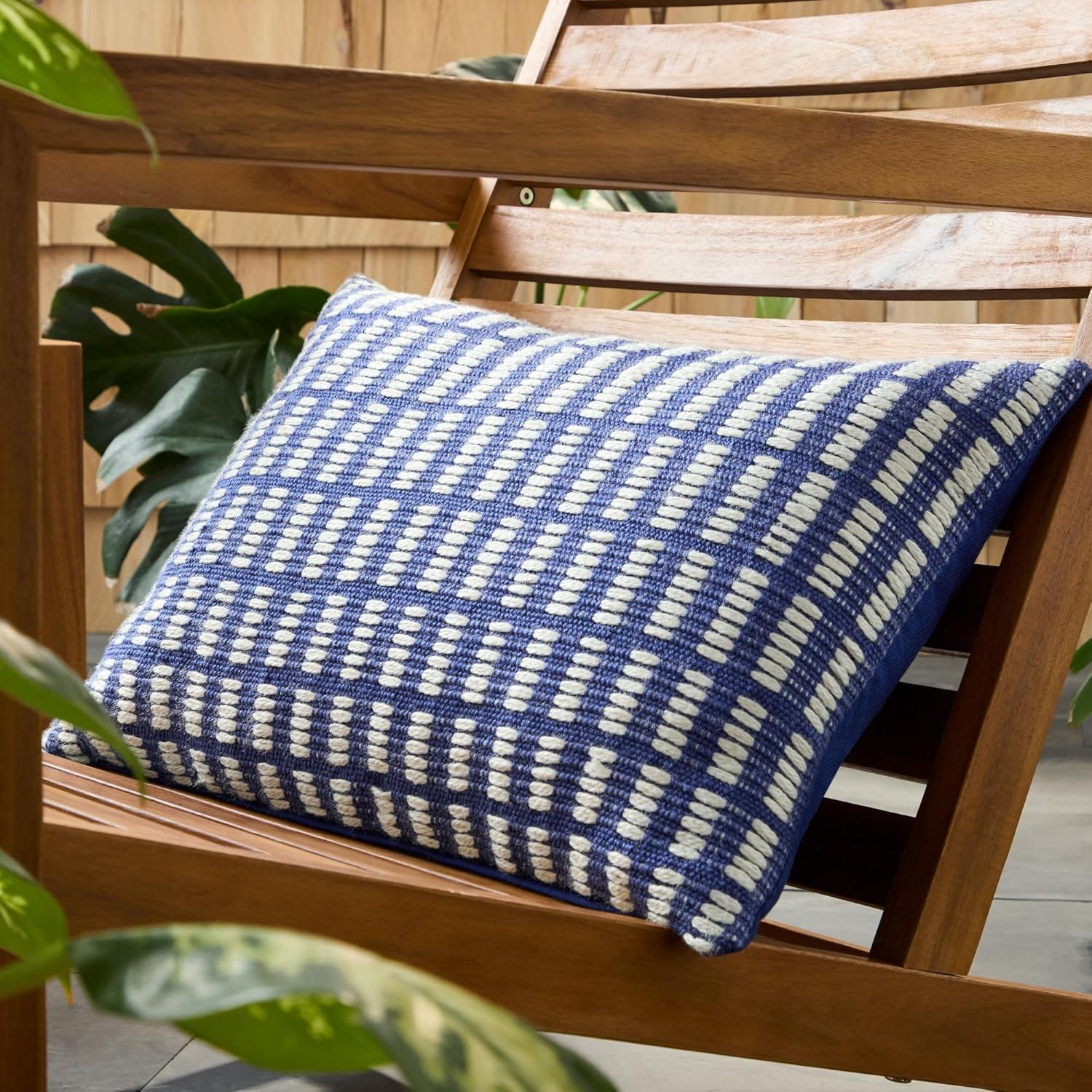 Blue and Ivory Recycled PET Square Outdoor Pillow