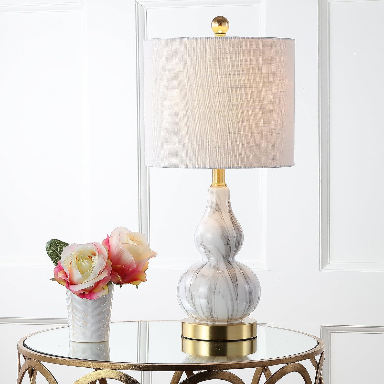 20.5" Mini Glass LED Table Lamp with White Linen Shade