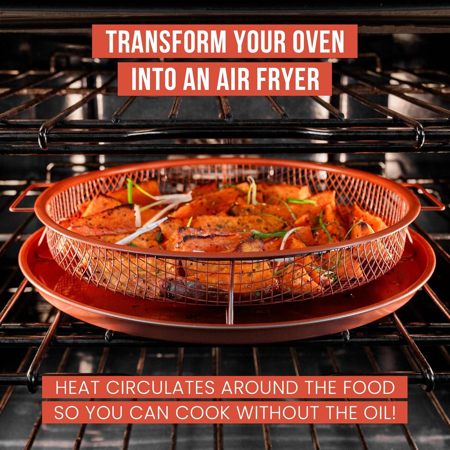 Chef Pomodoro Copper Crisper Tray for Oven, 2-Piece Set (Round- Large)