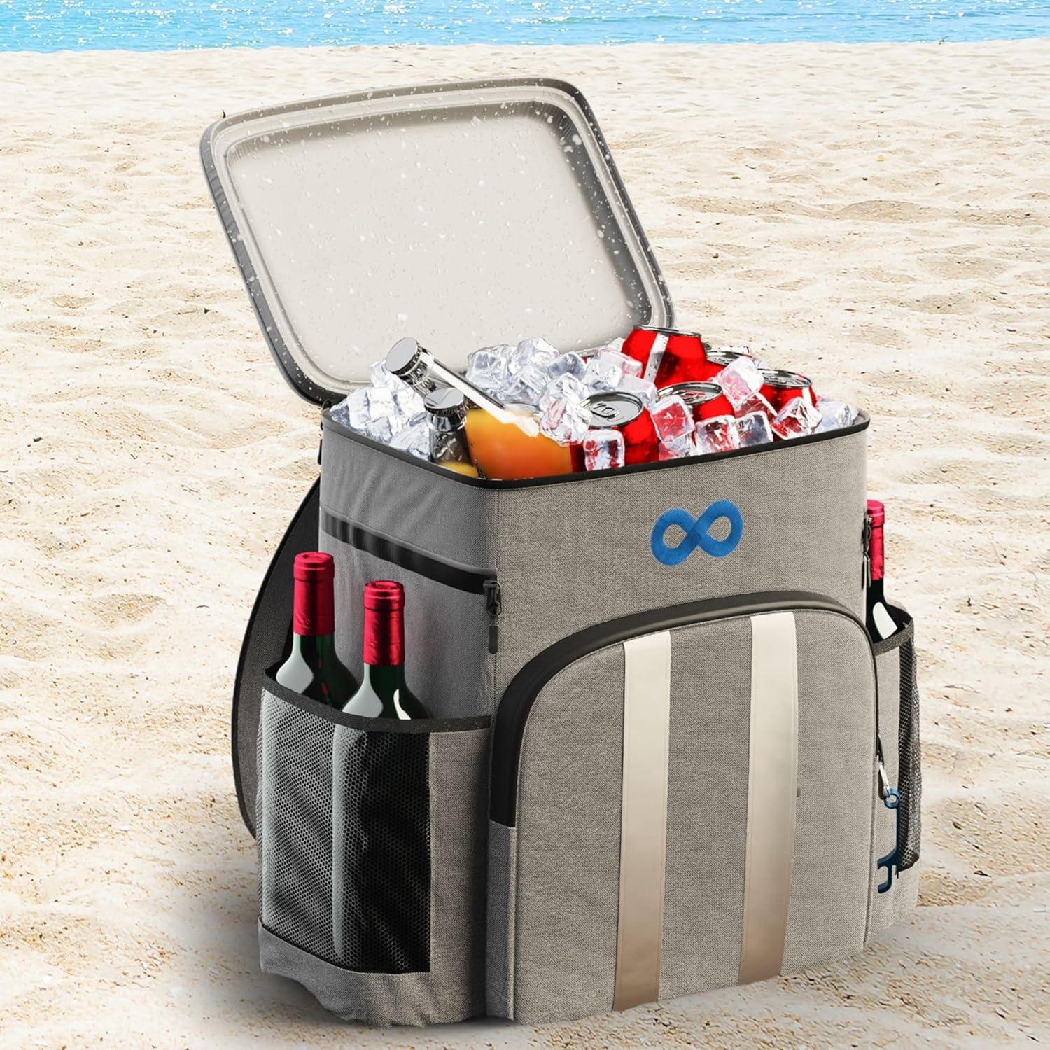 Everlasting Comfort Insulated Cooler Backpack Leak Proof Thermal Bag Picnic Backpack, Gray