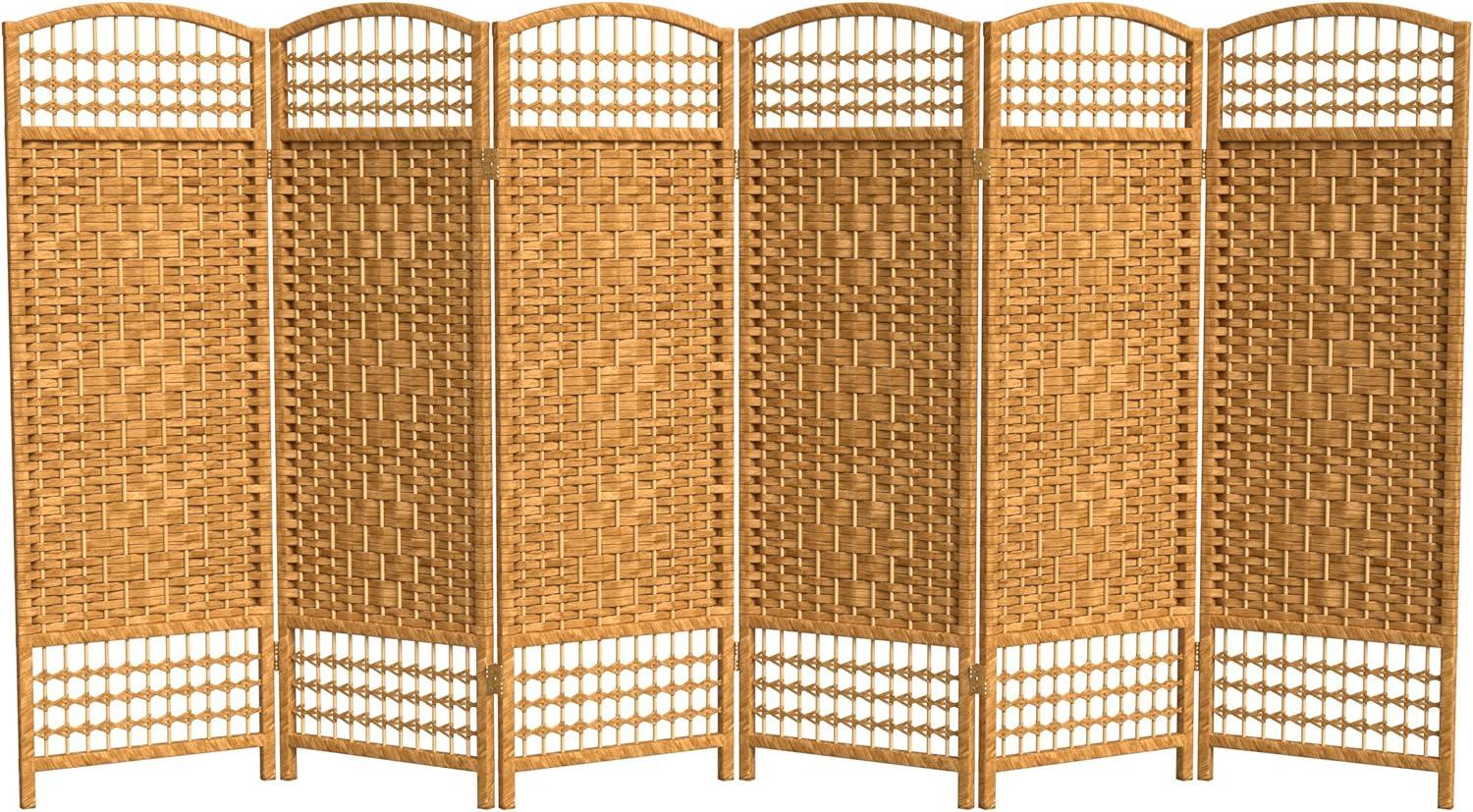 Oriental Furniture 4 ft. Tall Fiber Weave Room Divider, light beige, 6 panel