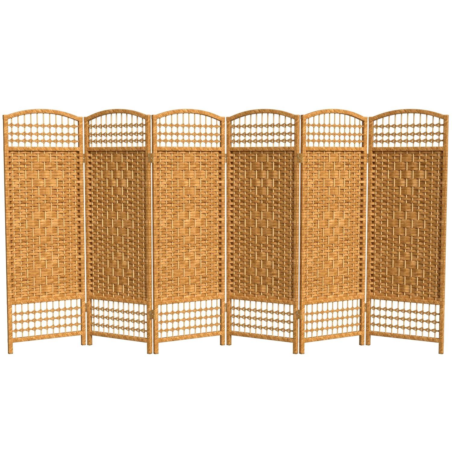 Oriental Furniture 4 ft. Tall Fiber Weave Room Divider, light beige, 6 panel