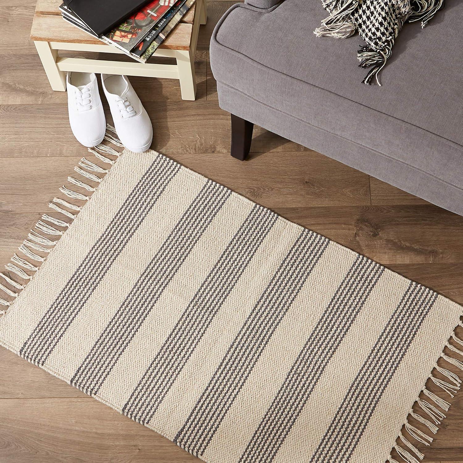 Gray Ticking Stripe Hand-Loomed Rug 2x3 Ft