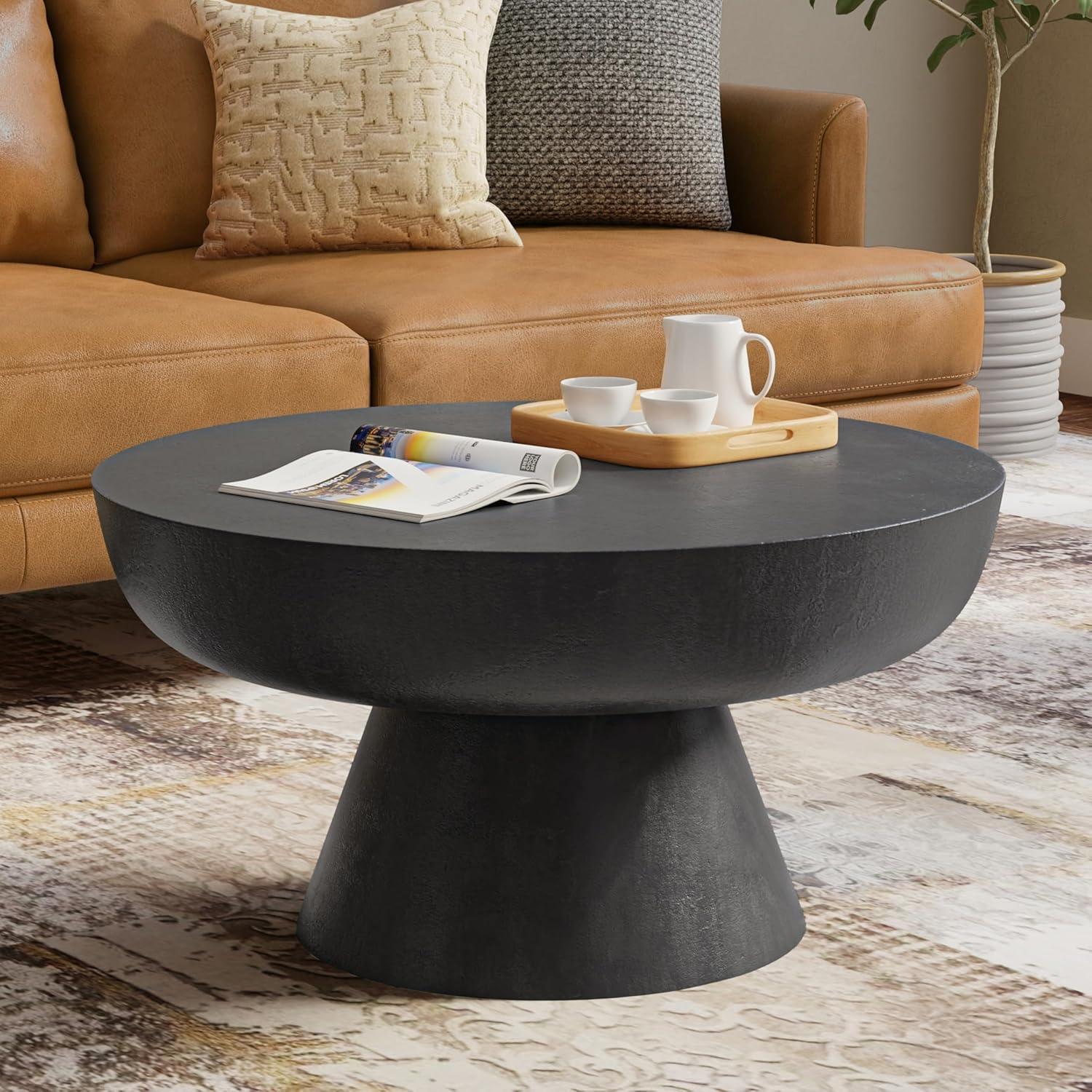 Simpli Home Alexa 30"W Cast Aluminum Mid-Century Modern Round Coffee Table with Pedestal Base, Fully Assembled