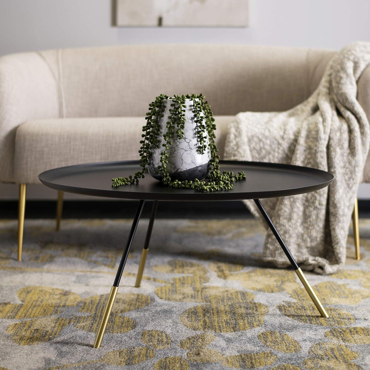 Transitional Round Black and Gold Metal Coffee Table