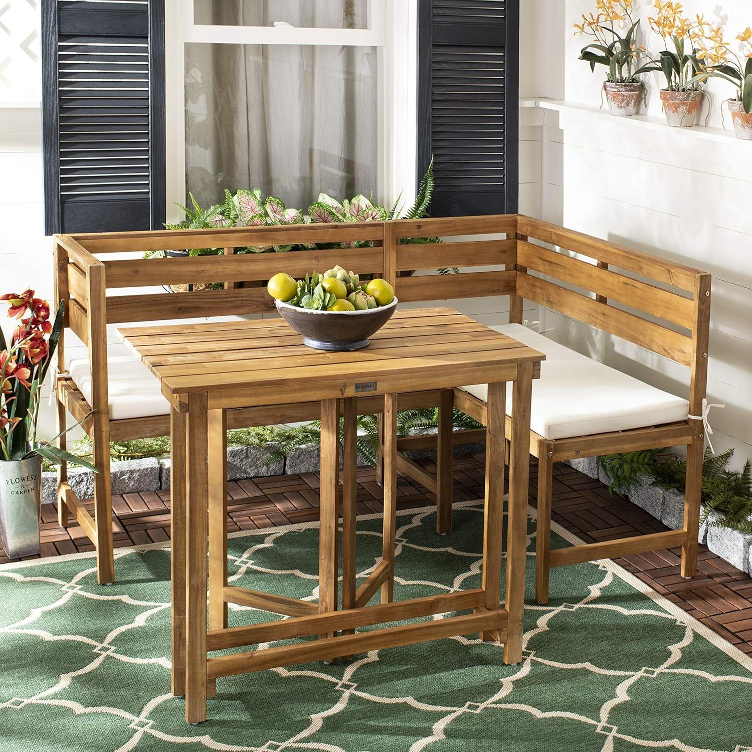 Wilton Balcony Corner Lounge - Indoor/Outdoor - PAT6754 - Teak Brown/Beige - Safavieh