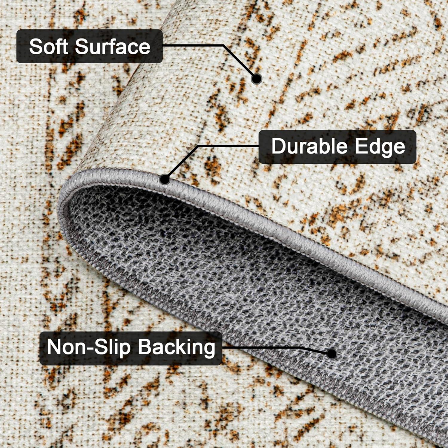 FairOnly 9'x12' Brown White Area Rugs Machine Washable Vintage Rugs for Bathroom Geometric Moroccan Ultra-Thin Area Rugs for Family Room Living Room Carpet