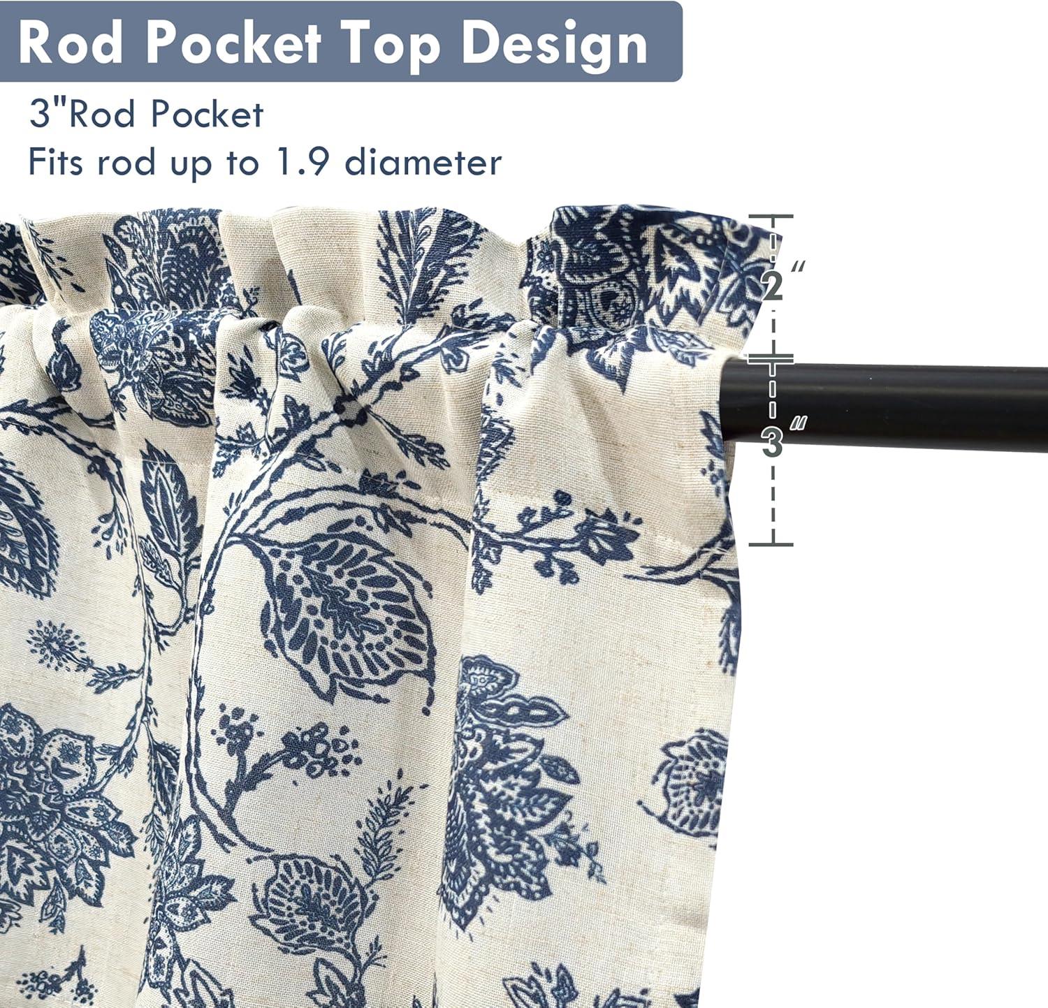 DriftAway Freda Jacobean Floral Linen Blend Blackout Thermal Insulated Energy Saving Privacy Window Curtain Valance Rod Pocket 2 Layers Single 52 Inch by 18 Inch plus 2 Inch Header vy Beige