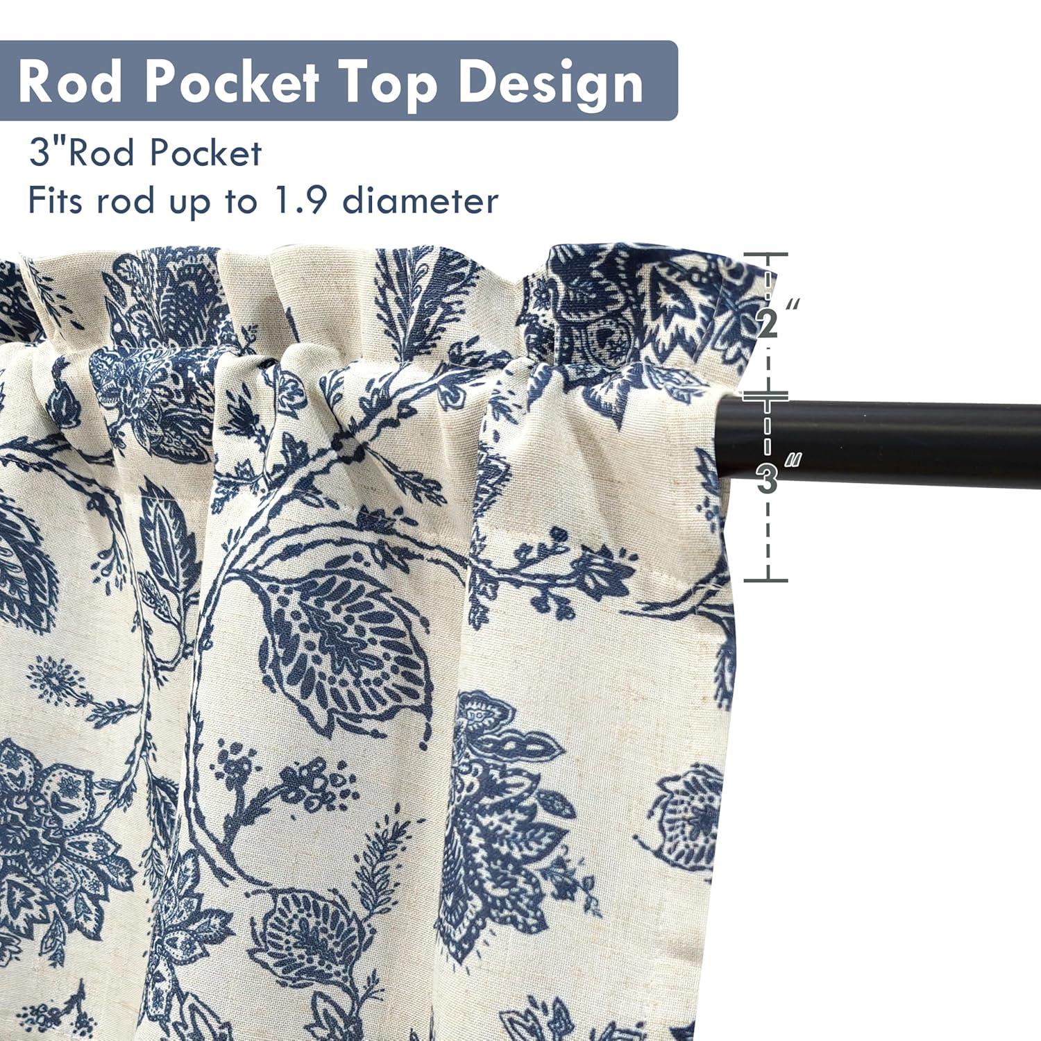 DriftAway Freda Jacobean Floral Linen Blend Blackout Thermal Insulated Energy Saving Privacy Window Curtain Valance Rod Pocket 2 Layers Single 52 Inch by 18 Inch plus 2 Inch Header vy Beige