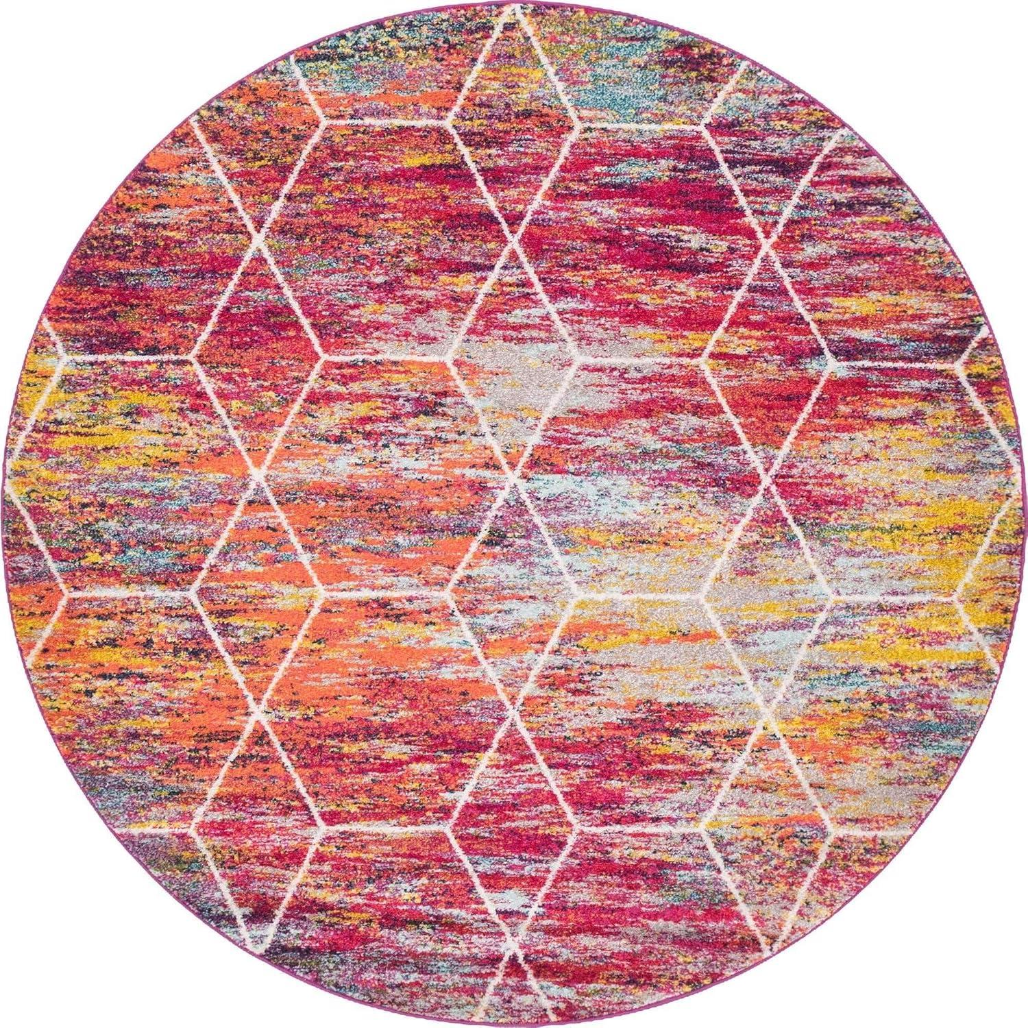 Unique Loom 7' 0 x 7' 0 Trellis Frieze Geometric Multi Area Rug