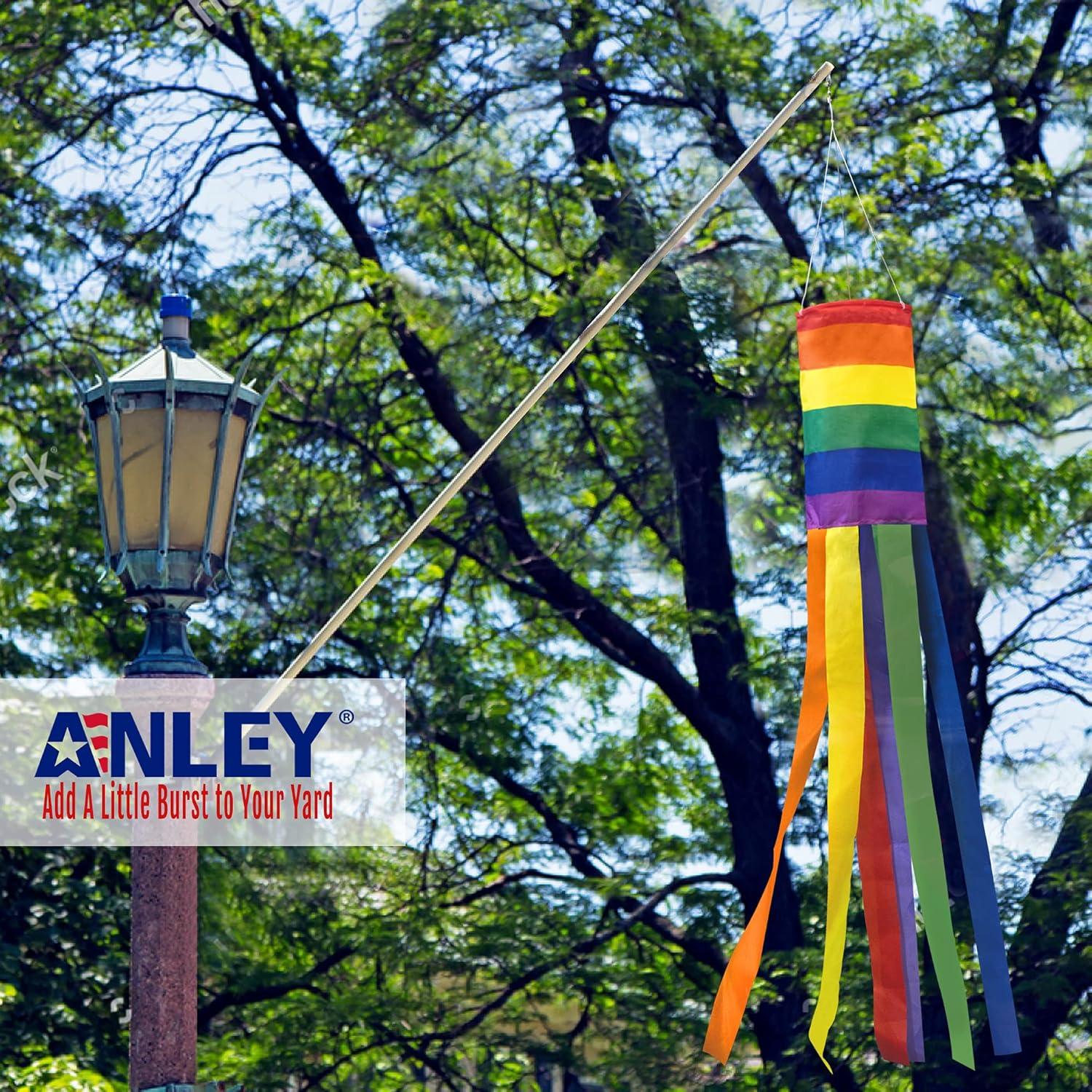 Anley 40 Inch Rainbow Column Windsock Flag - LGBT+ Parade Garden Decorative Flag with Rainbow Long Tails