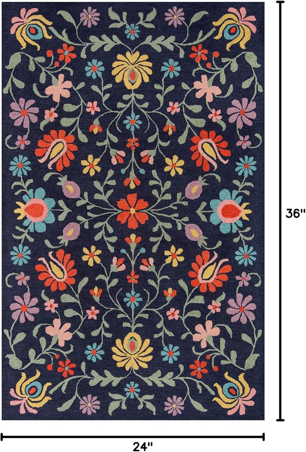 Navy Floral Hand-Tufted Wool 2' x 3' Area Rug