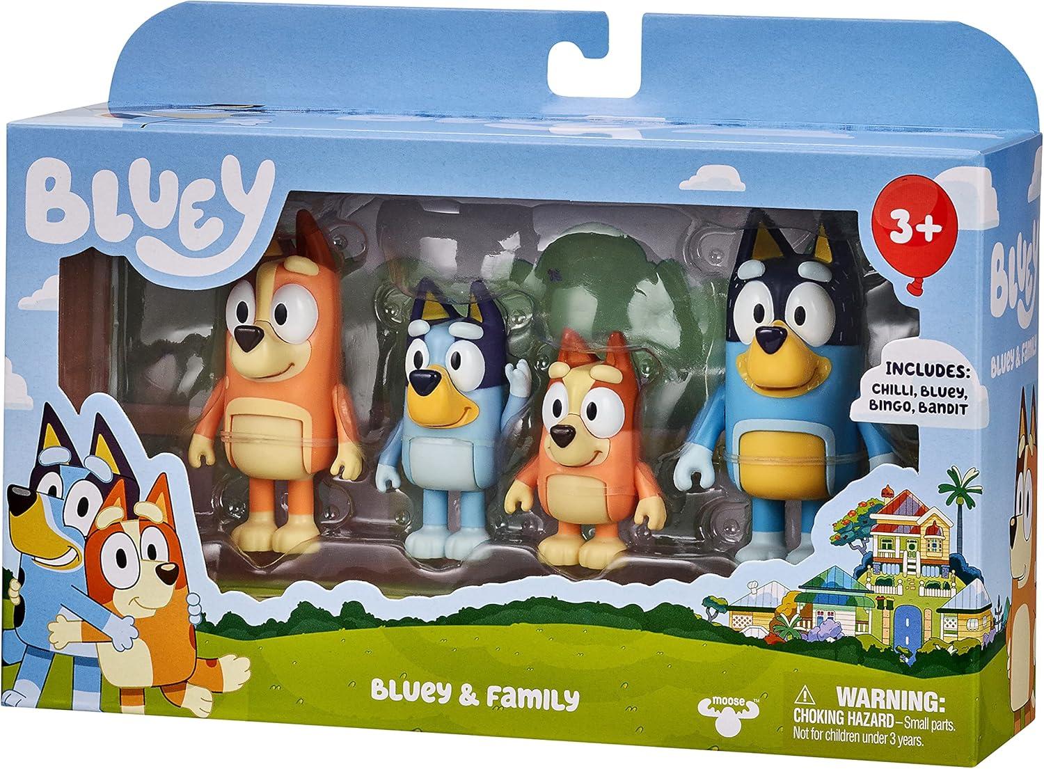 Bluey Family Figure 4-Pack, with Mum Dad Bingo Bluey, Ages 3+, Toddler Toys