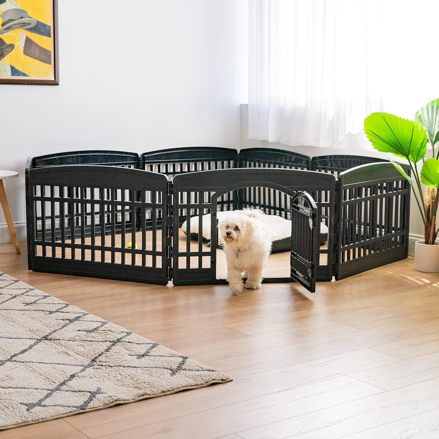 IRIS USA 24" Exercise 8-Panel Pet Playpen with Door, Dog Cat Playpen, Puppy Playpen, Black