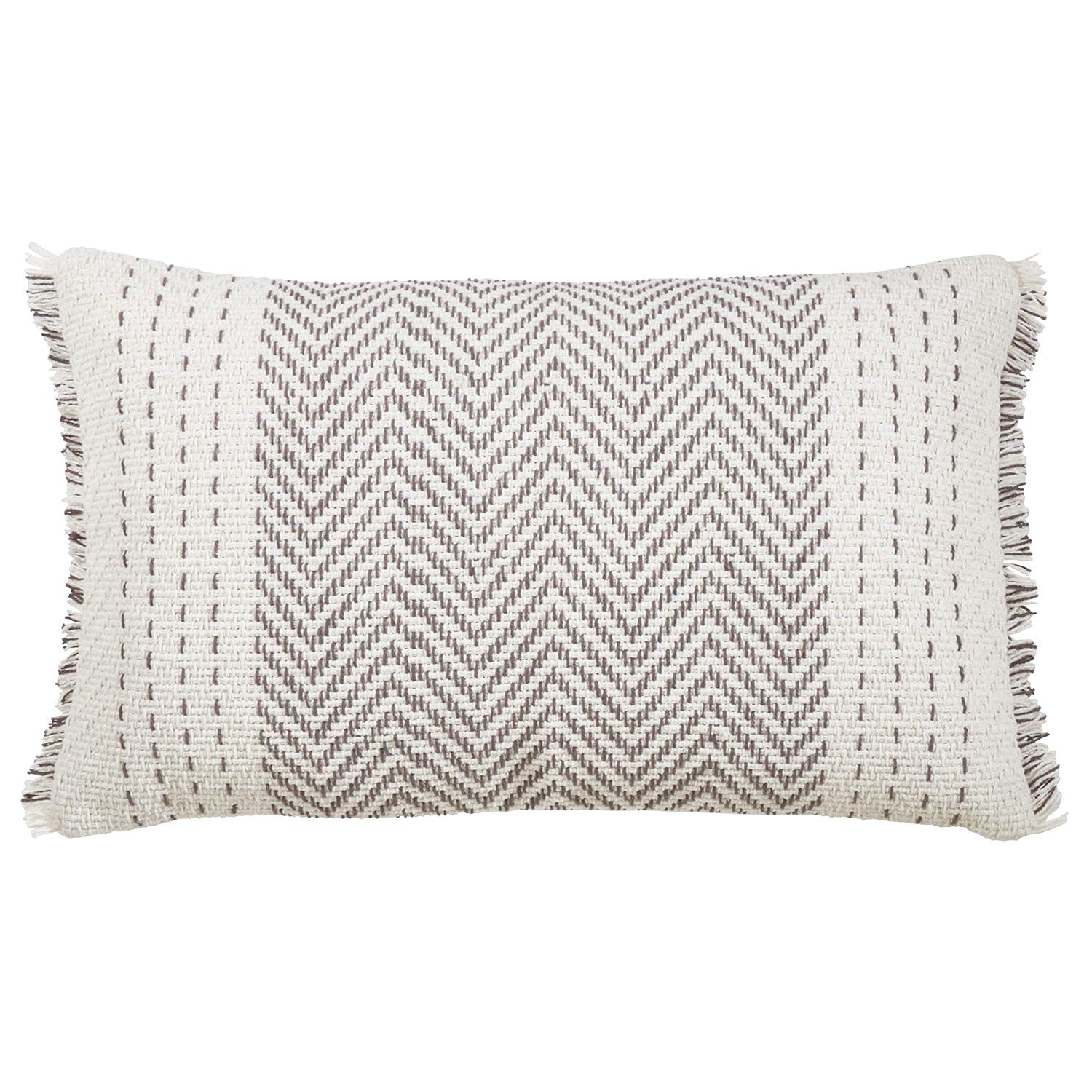 14"x23" Oversize Kantha Stitch Striped Poly Filled Lumbar Throw Pillow Gray - Saro Lifestyle: Cotton, Indoor, Zipper Closure
