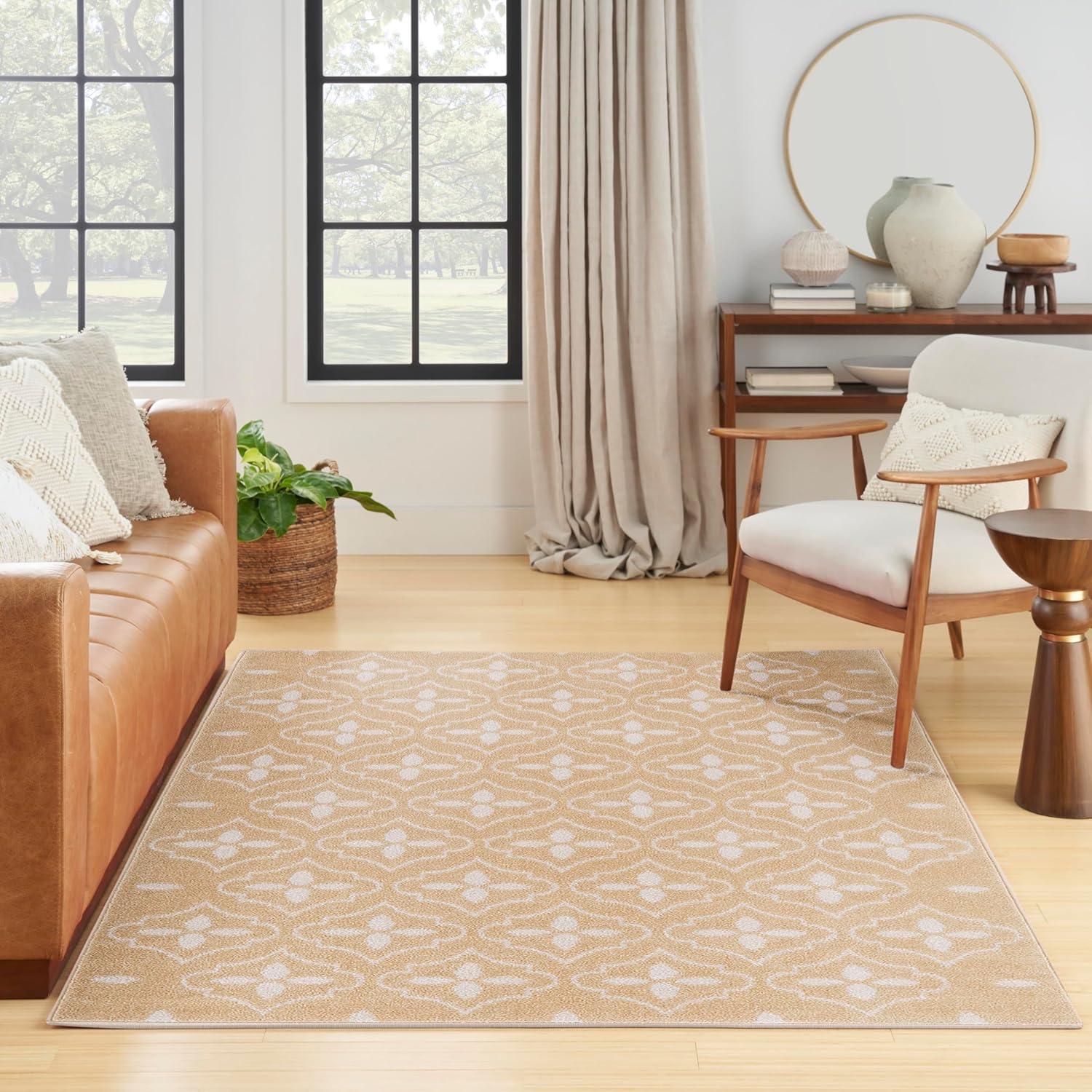 Nourison Essentials Moroccan Modern Indoor Outdoor Rug Beige Ivory 4' x 6'