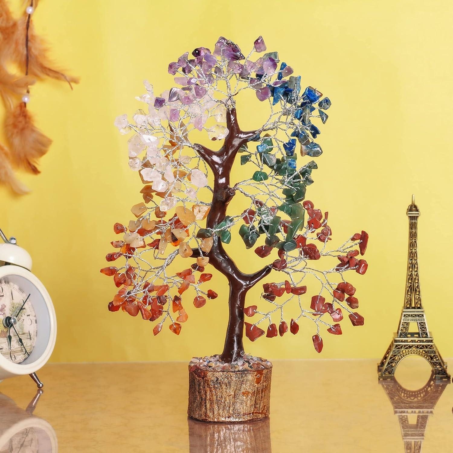 Multicolor Crystal Chakra Tree with Golden Wire