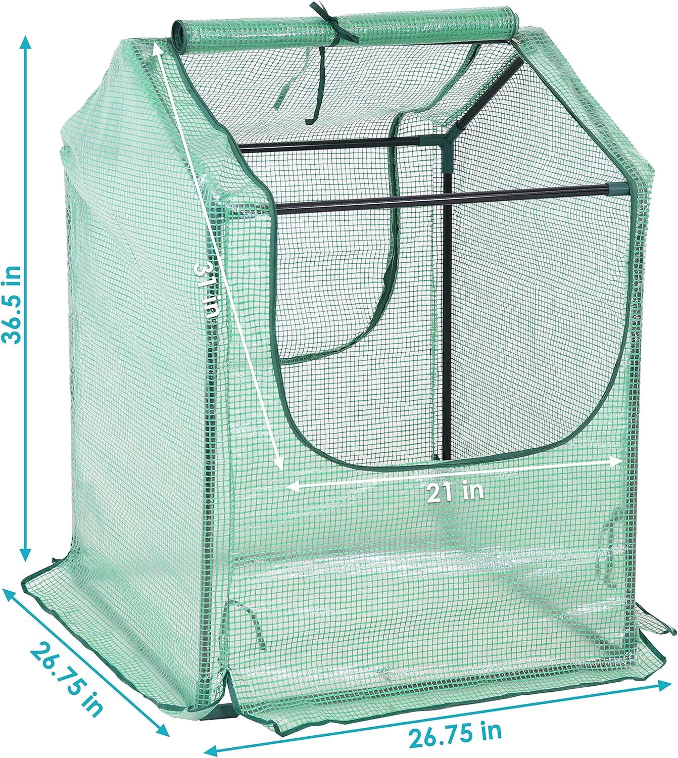 Sunnydaze Mini Greenhouse with 2 Zippered Side Doors - 2' x 2' - Green