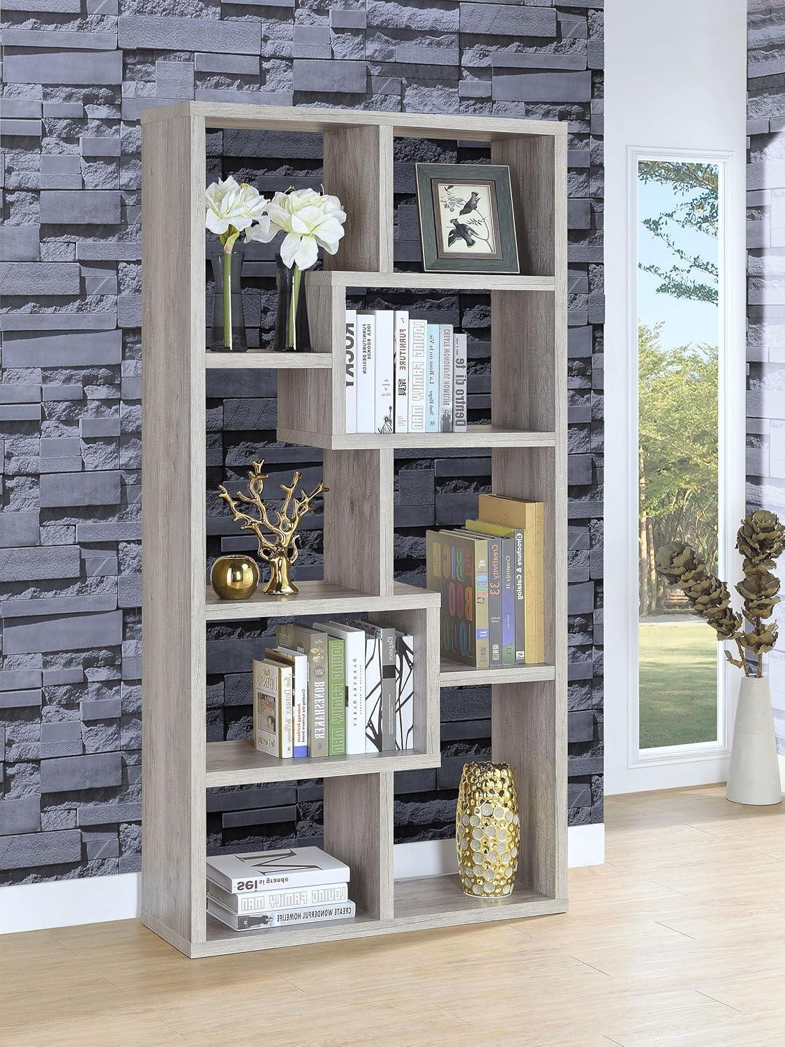 70.75" Theo 8 Shelf Bookcase Gray Driftwood - Coaster