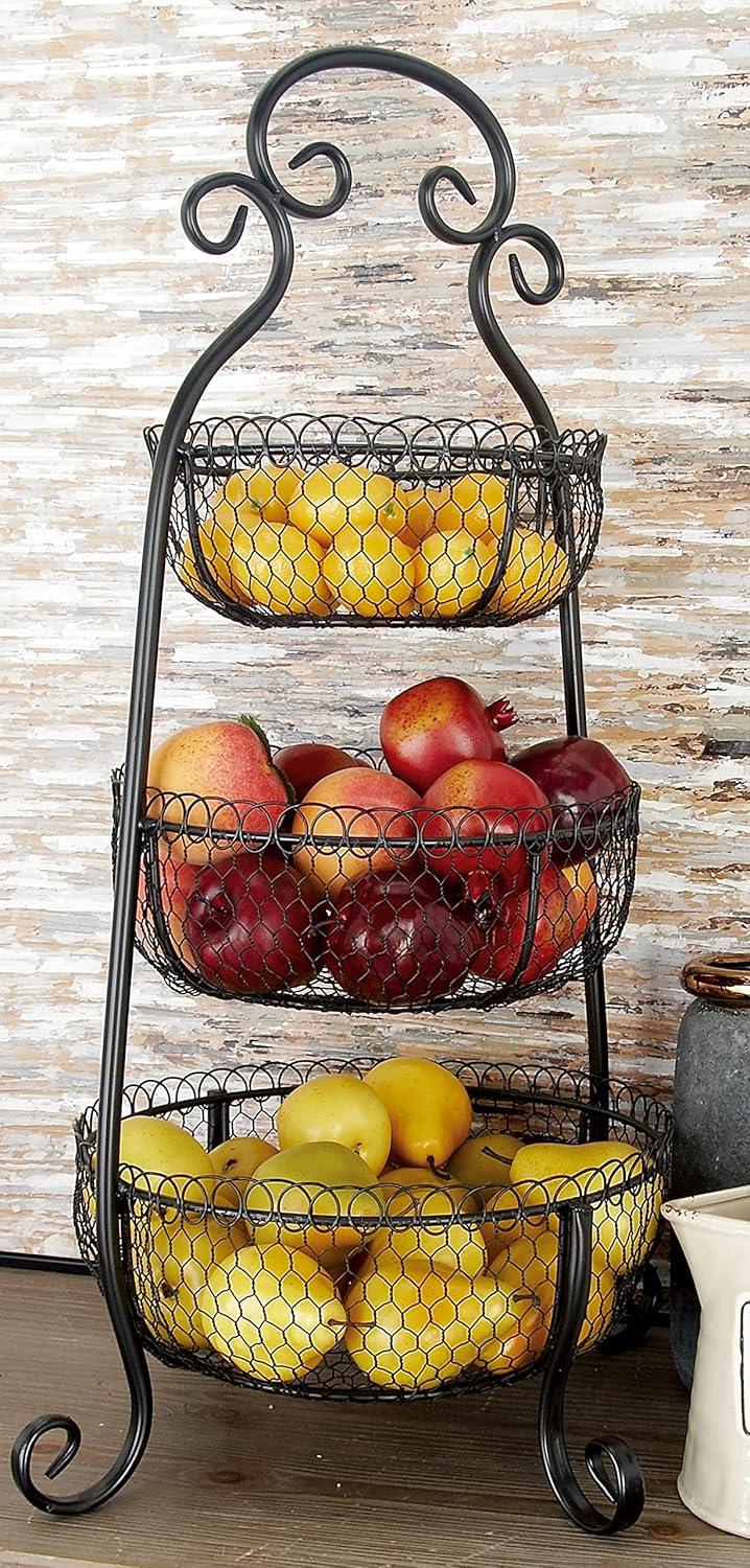 Black Matte Metal 3-Tier Round Rack