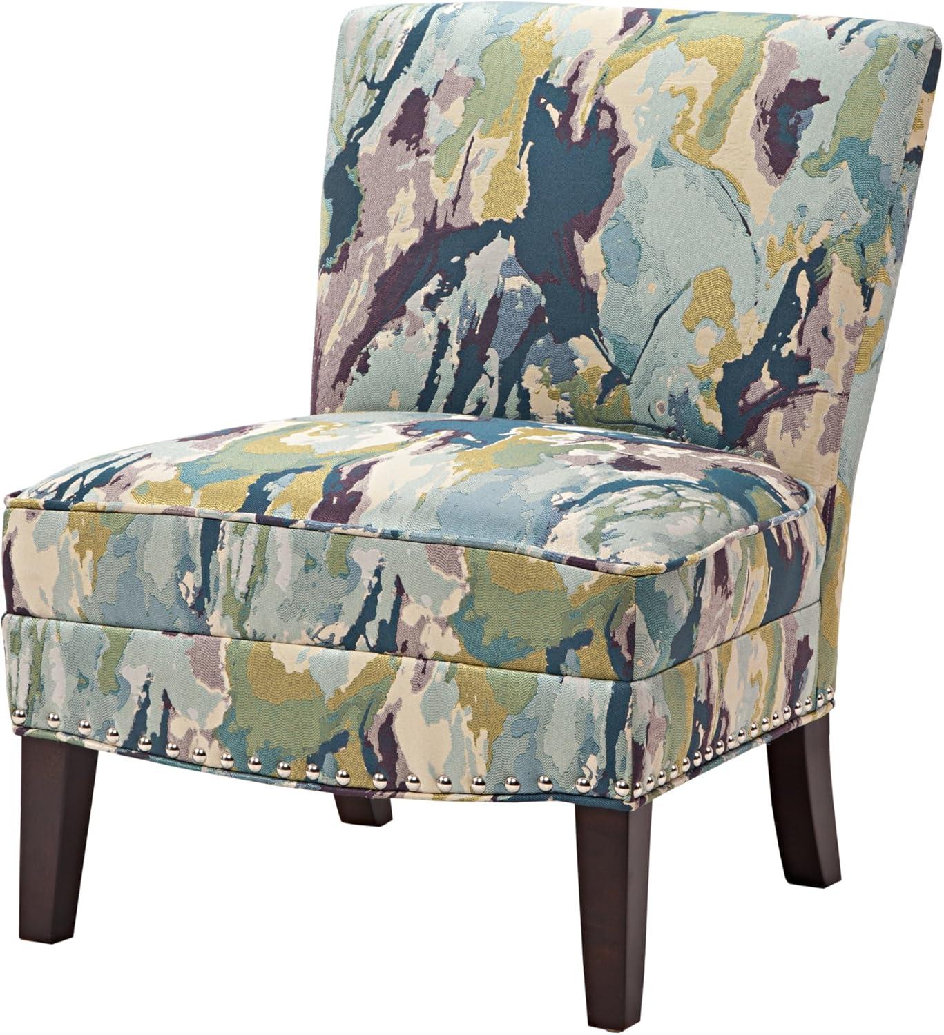 Karly Slipper Accent Chair Blue/Cream - Madison Park: Elegant Back, Silver Nailhead Trim