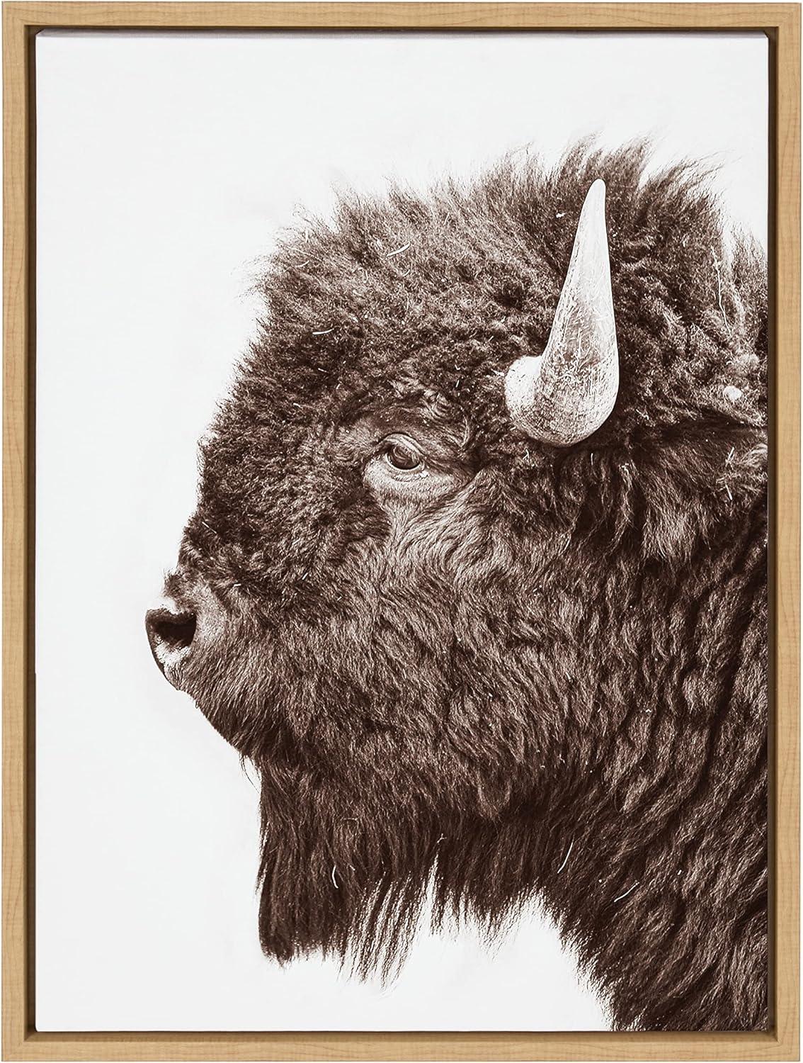 Sylvie Bison Profile Framed Canvas by Amy Peterson Art Studio Natural - Kate & Laurel All Things Decor