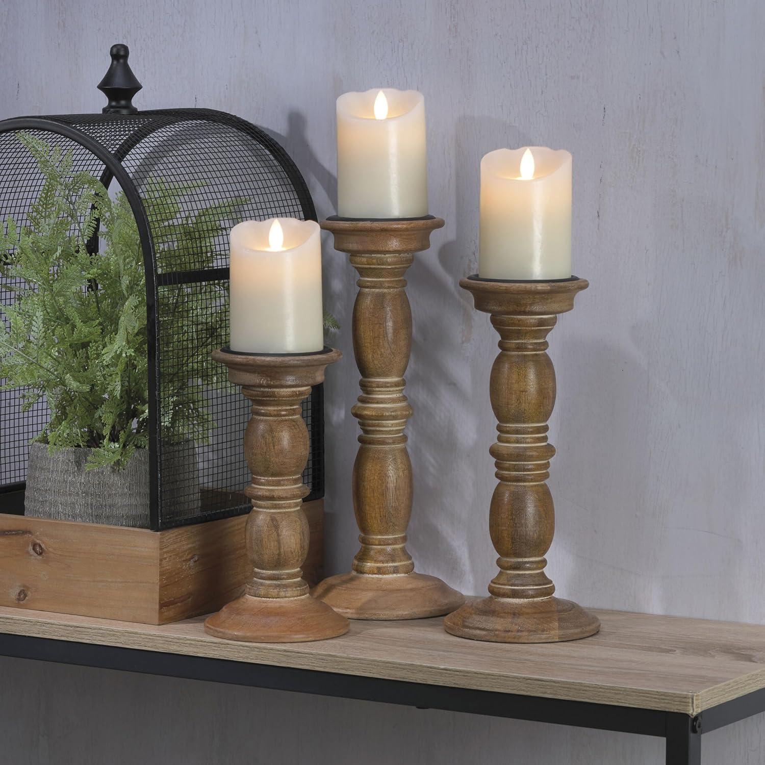 Elements 3 Piece Wood Tabletop Candlestick Set