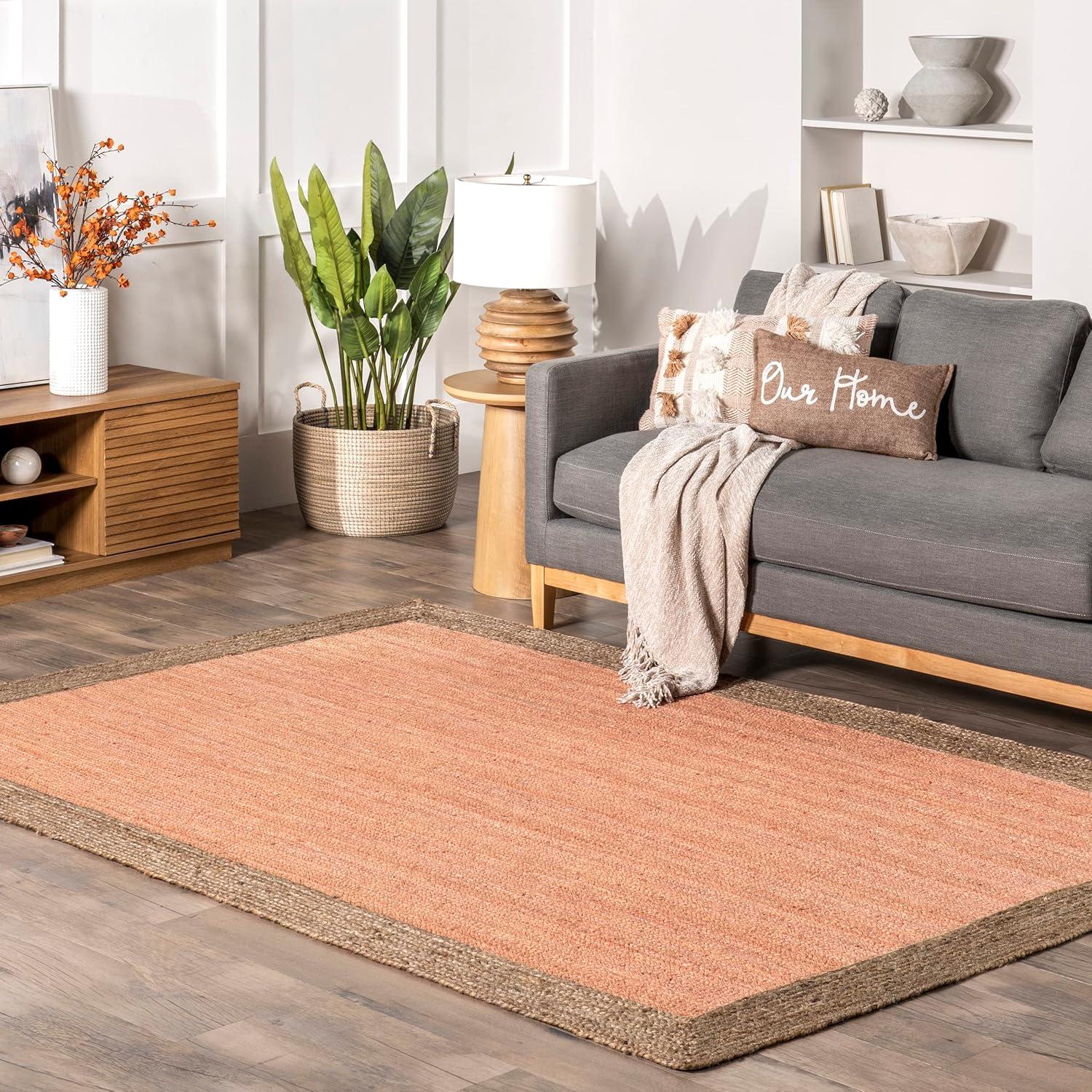 Peach and Natural Jute 6' x 9' Handmade Area Rug