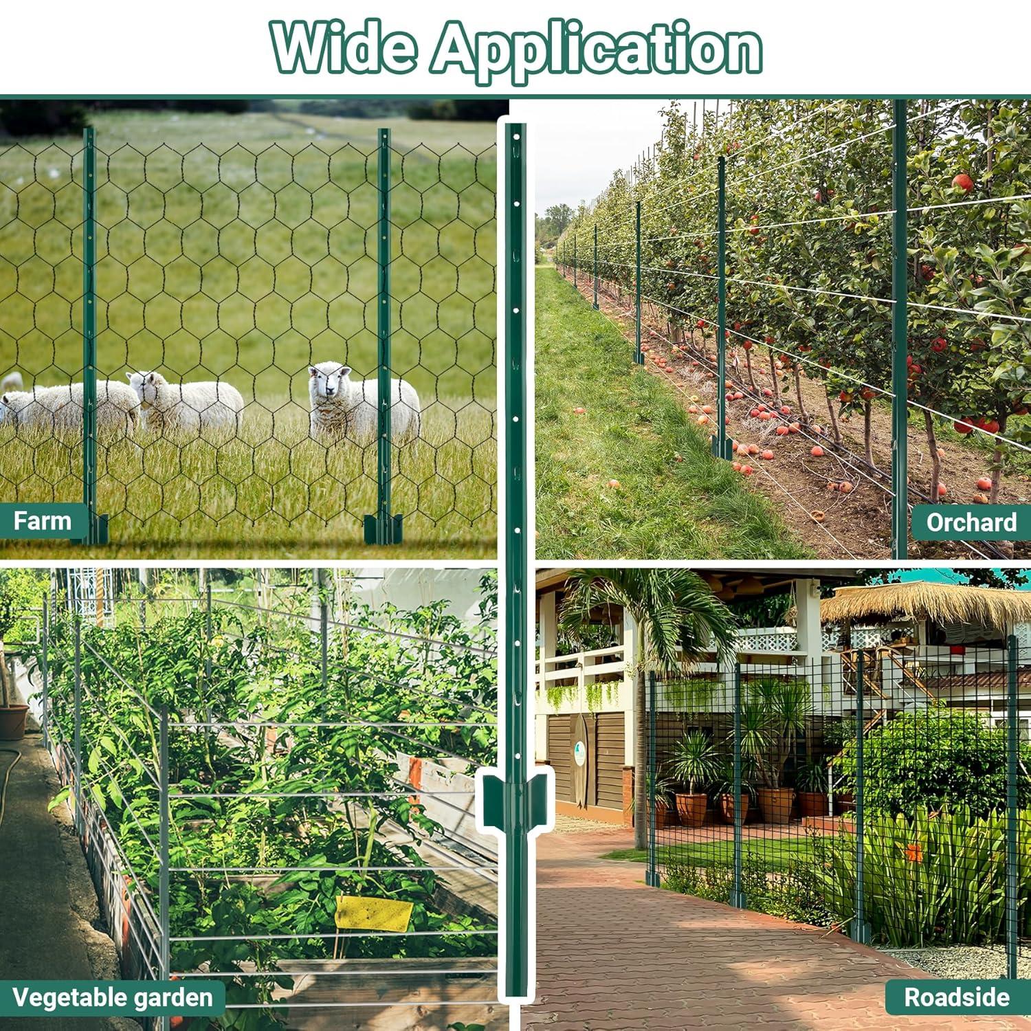 Fence Posts 4Feet - 10Pack, Heavy Duty Metal Fence Post with U-Channel, Steel Fence U-Post for Holding Garden Wire Fence, Corner Anchor Posts etc.