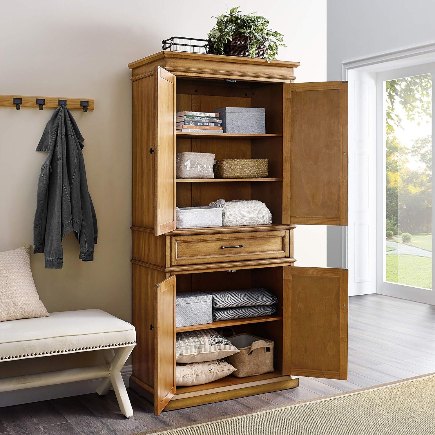 Parsons Pantry Storage Wood/Mahogany - Crosley: Adjustable Shelving, Drawer, Traditional Style