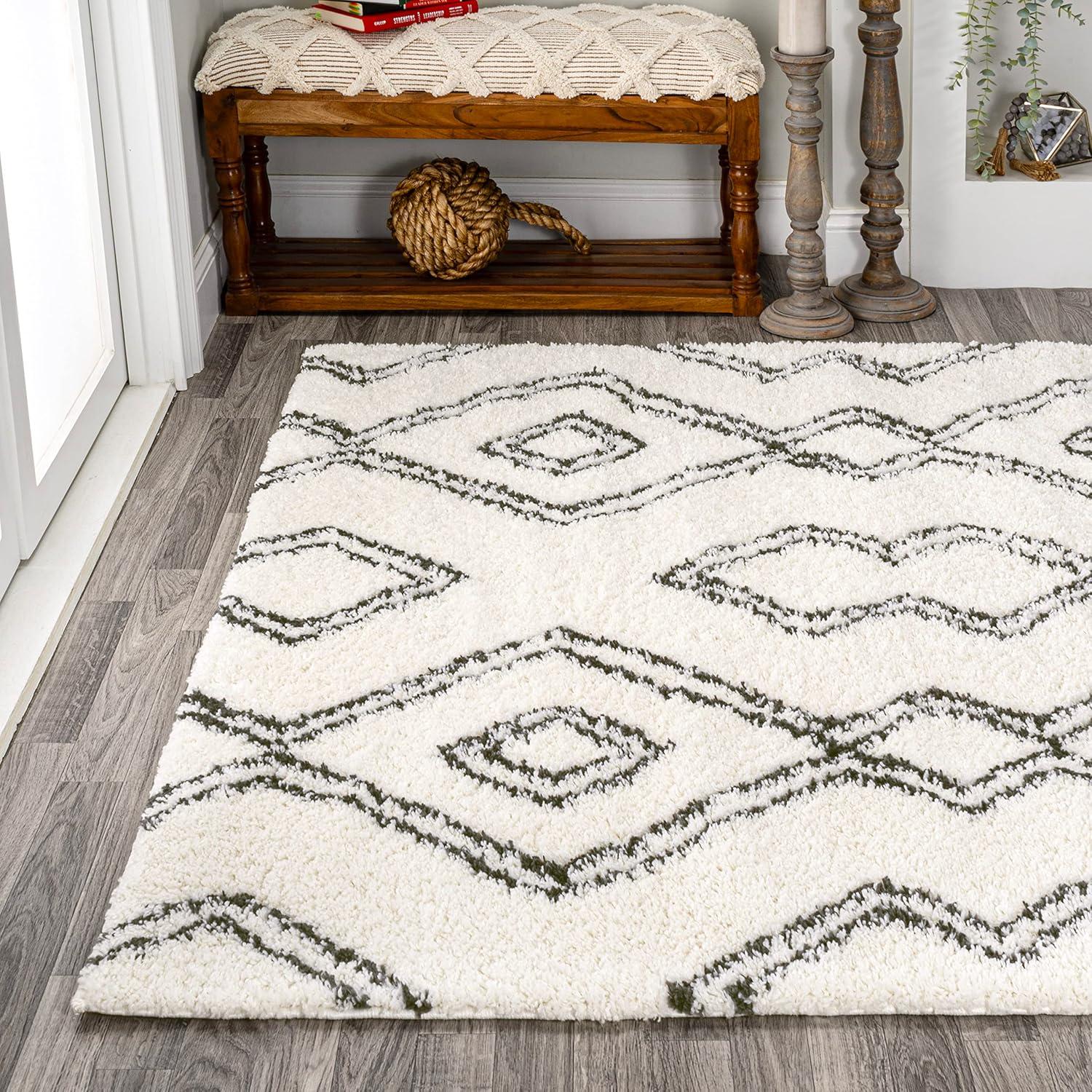 3'x5' Deia Moroccan Style Diamond Shag Area Rug, White/Black - JONATHAN Y