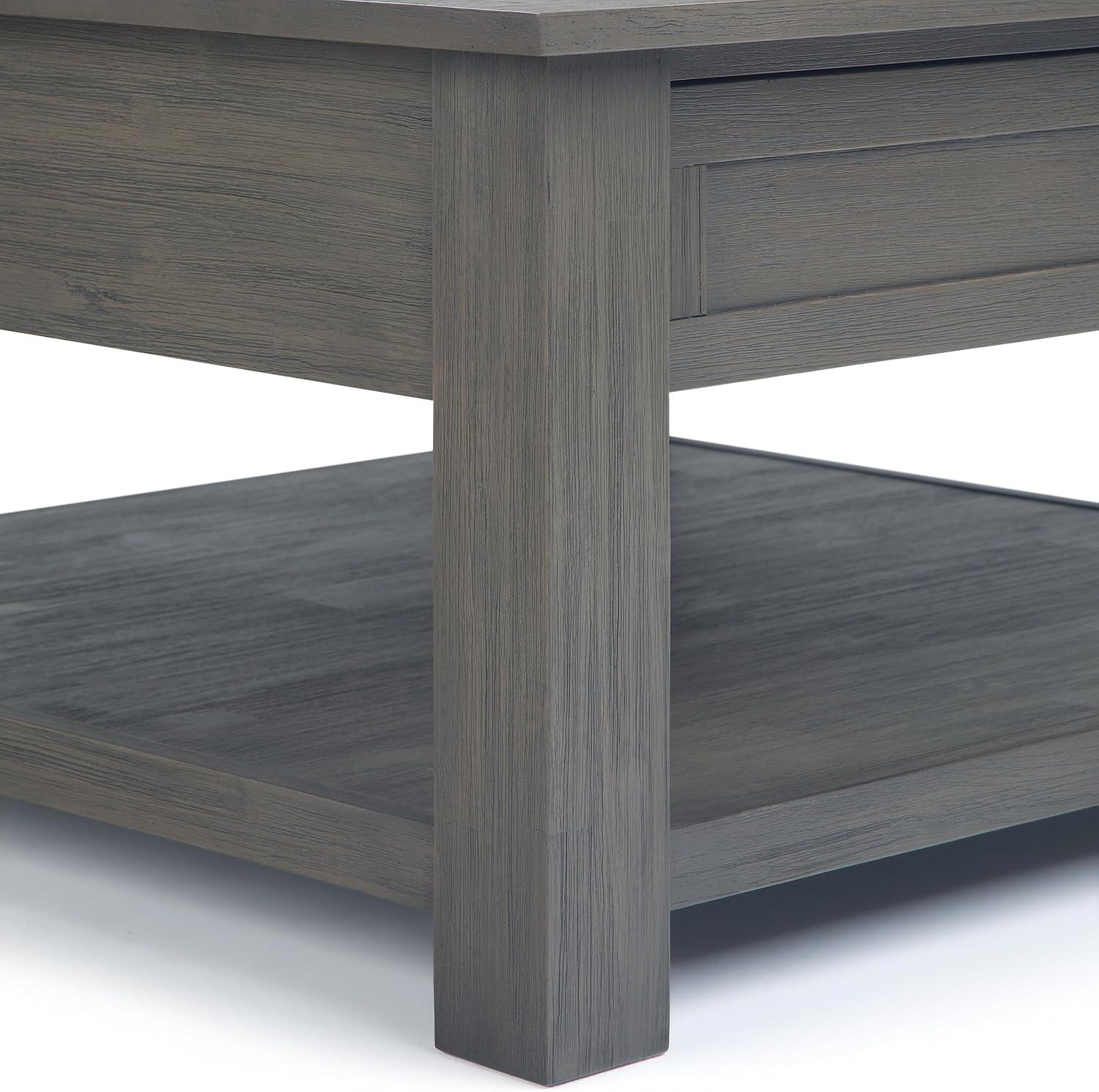 Simpli Home Monroe 38"W Solid Acacia Rustic Square Coffee Table with Large Drawer and Open Shelf