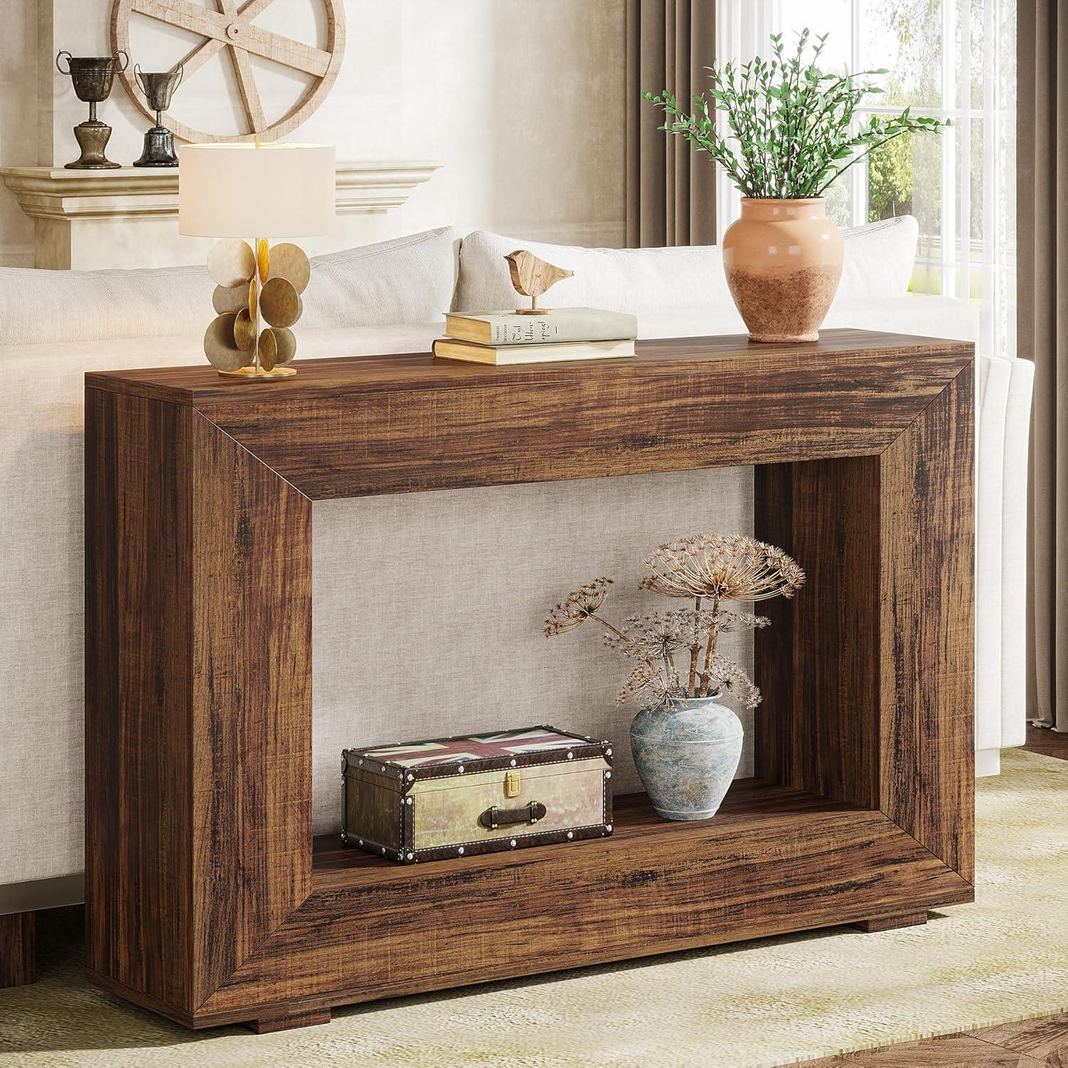 Farmhouse Rustic Wood Console Table with Storage, 47 Inches