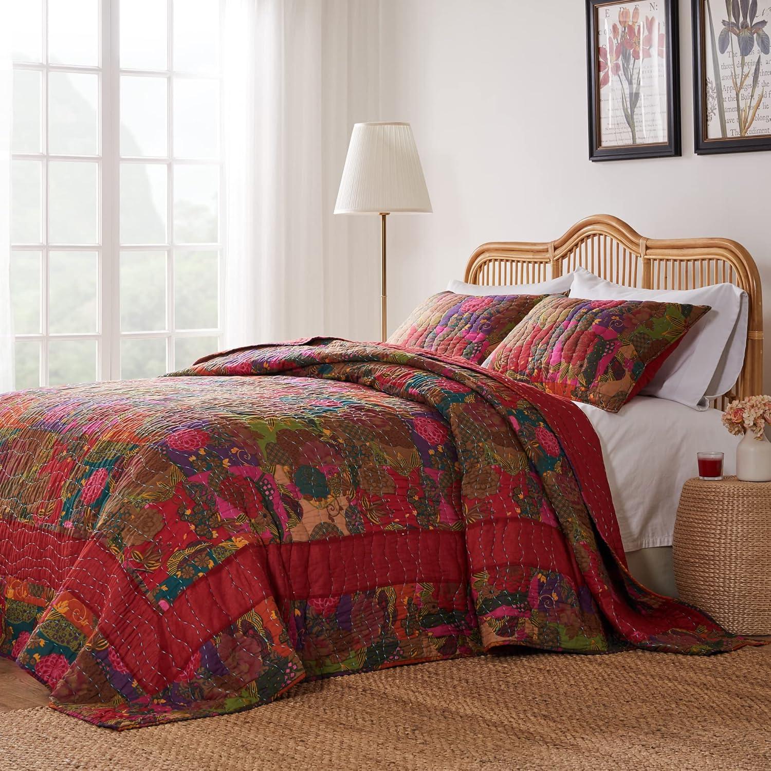Greenland Home Fashions Jewel Boho Patchwork Print Quilt Set
