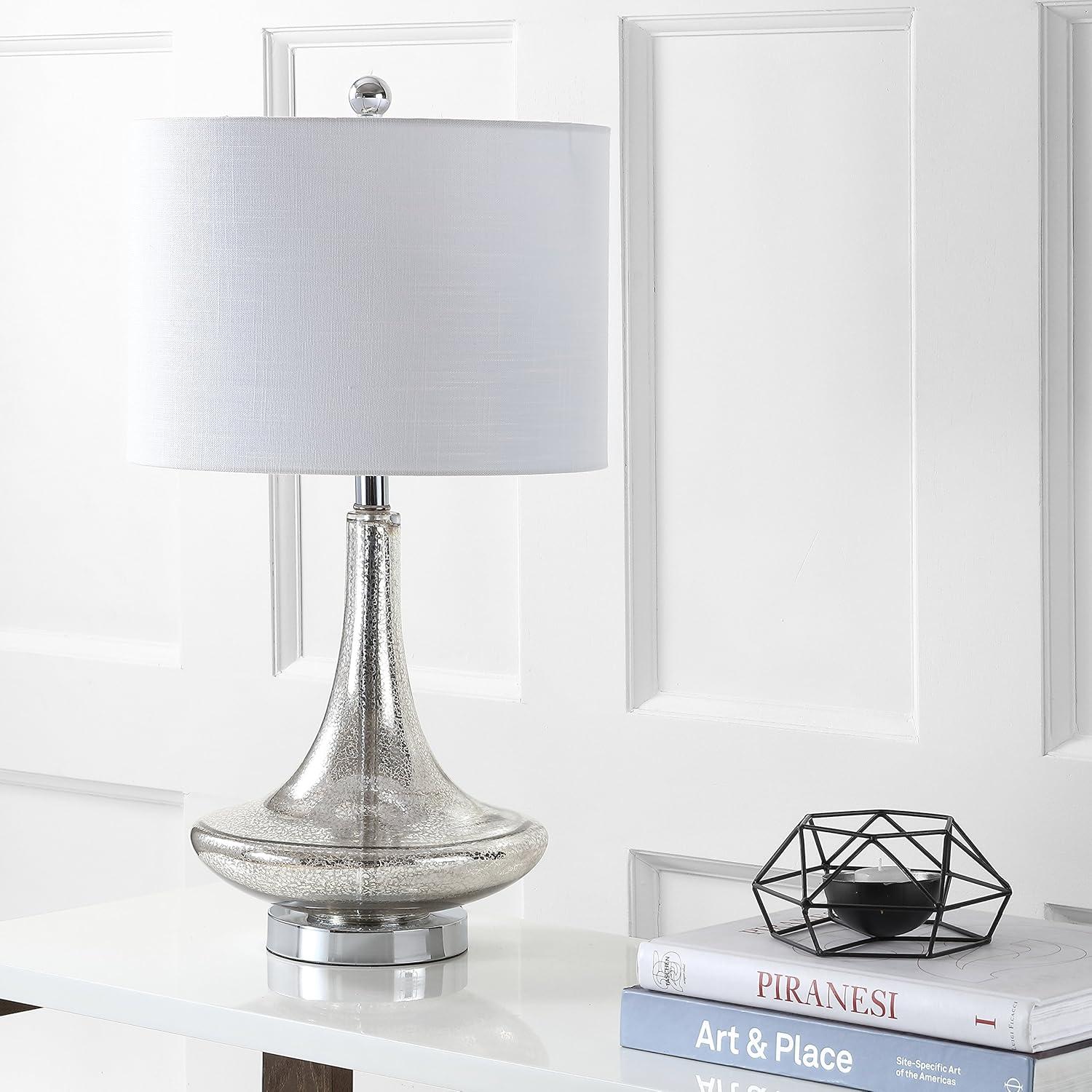 JONATHAN Y JYL1081A-SET2 Cecile 25.5" Glass Teardrop LED Table Lamp, Contemporary, Transitional for living room, dinning room, bedroom, office Bulb Included, Mercury Silver/Chrome (Set of 2)