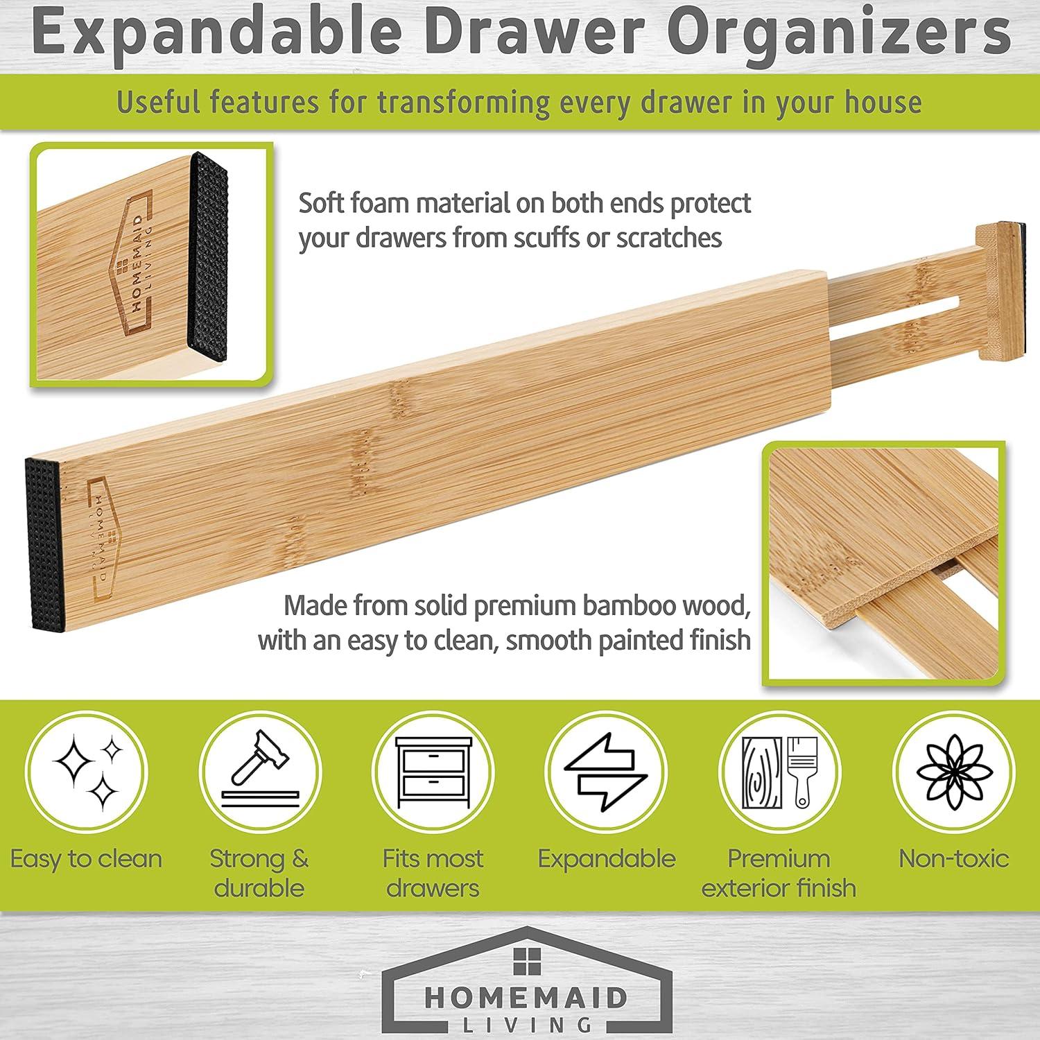 Adjustable Bamboo Drawer Dividers for Kitchen and Bathroom, 8-Pack