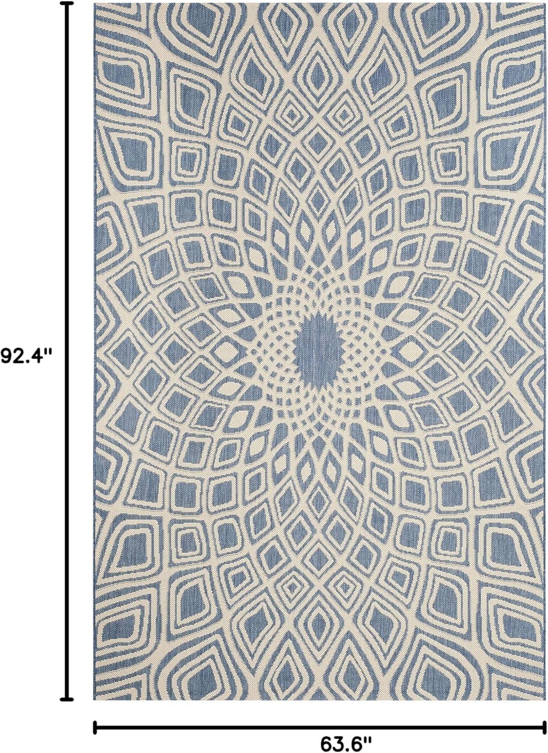 SAFAVIEH Courtyard Thane Nautical Indoor/Outdoor Area Rug, 5'3" x 7'7", Blue/Beige