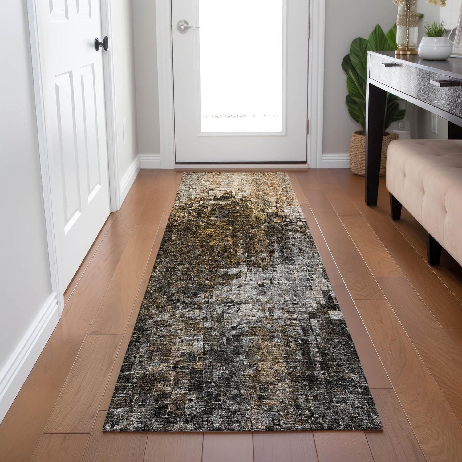 Brown Synthetic Flat Woven Non-Slip Runner Rug